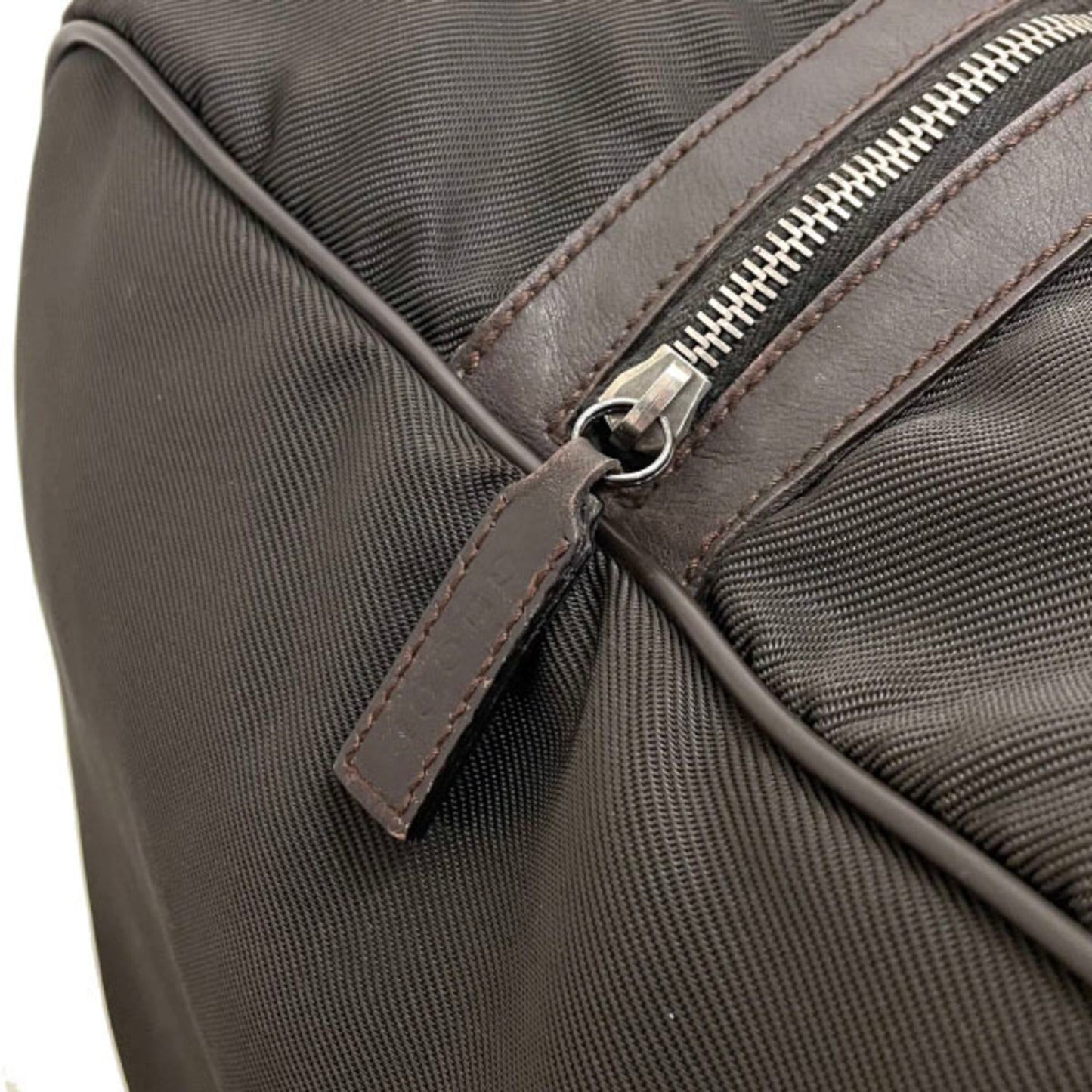 Gucci Beige Dark Brown Nylon Leather Boston Bag