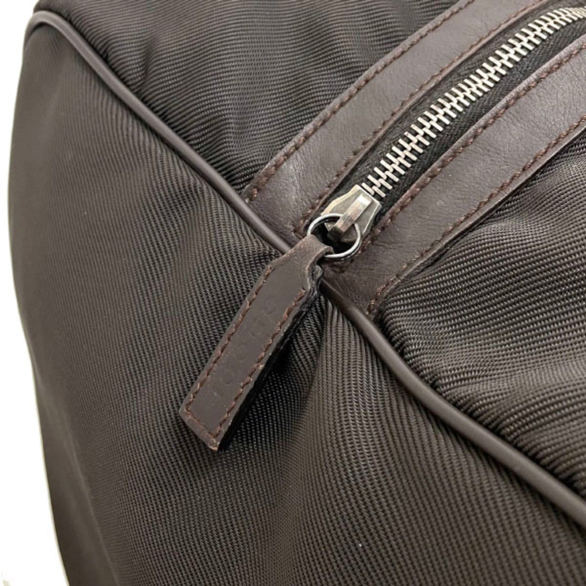 Gucci Beige Dark Brown Nylon Leather Boston Bag