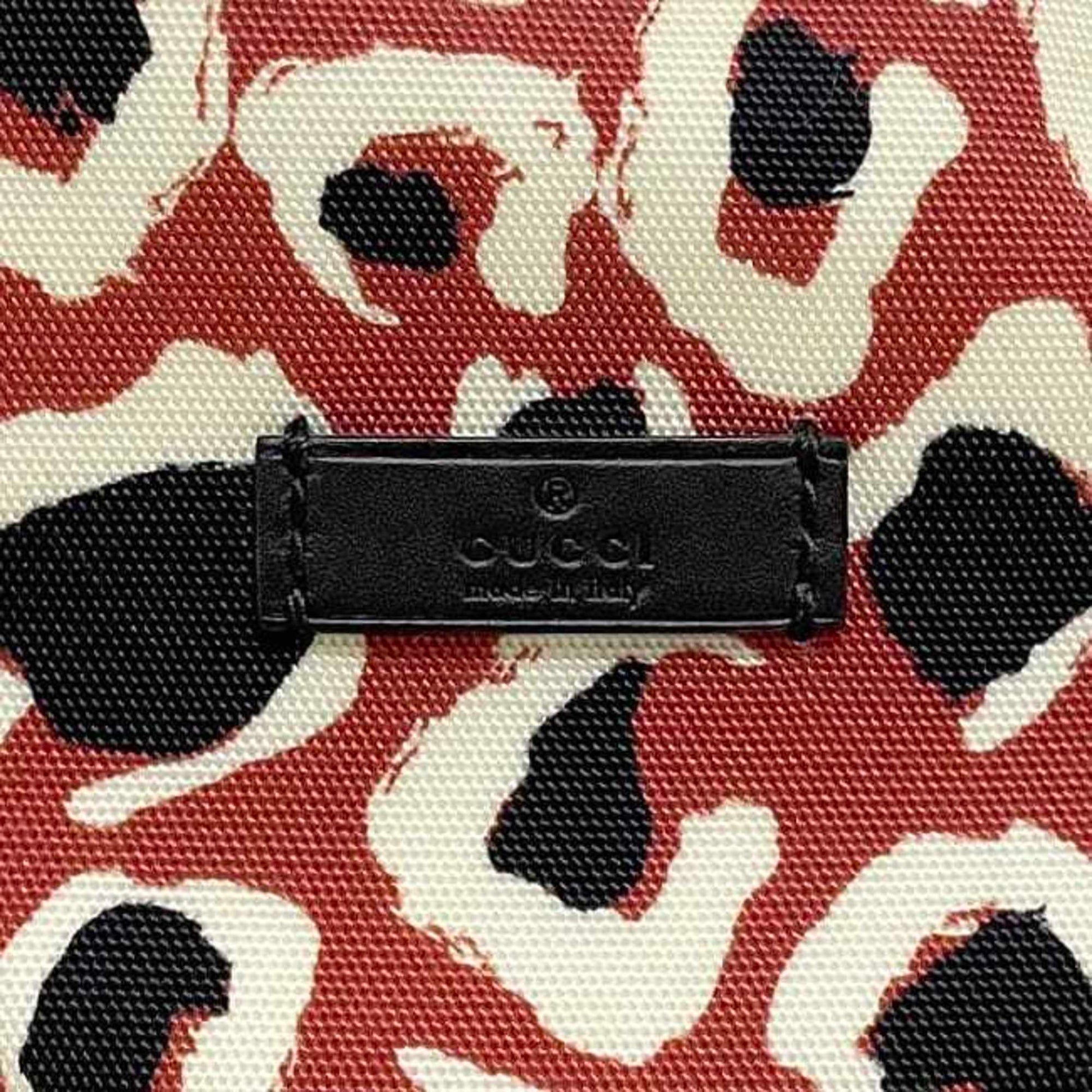 Gucci Black Red Color Canvas Leather Handbag Tote Bag