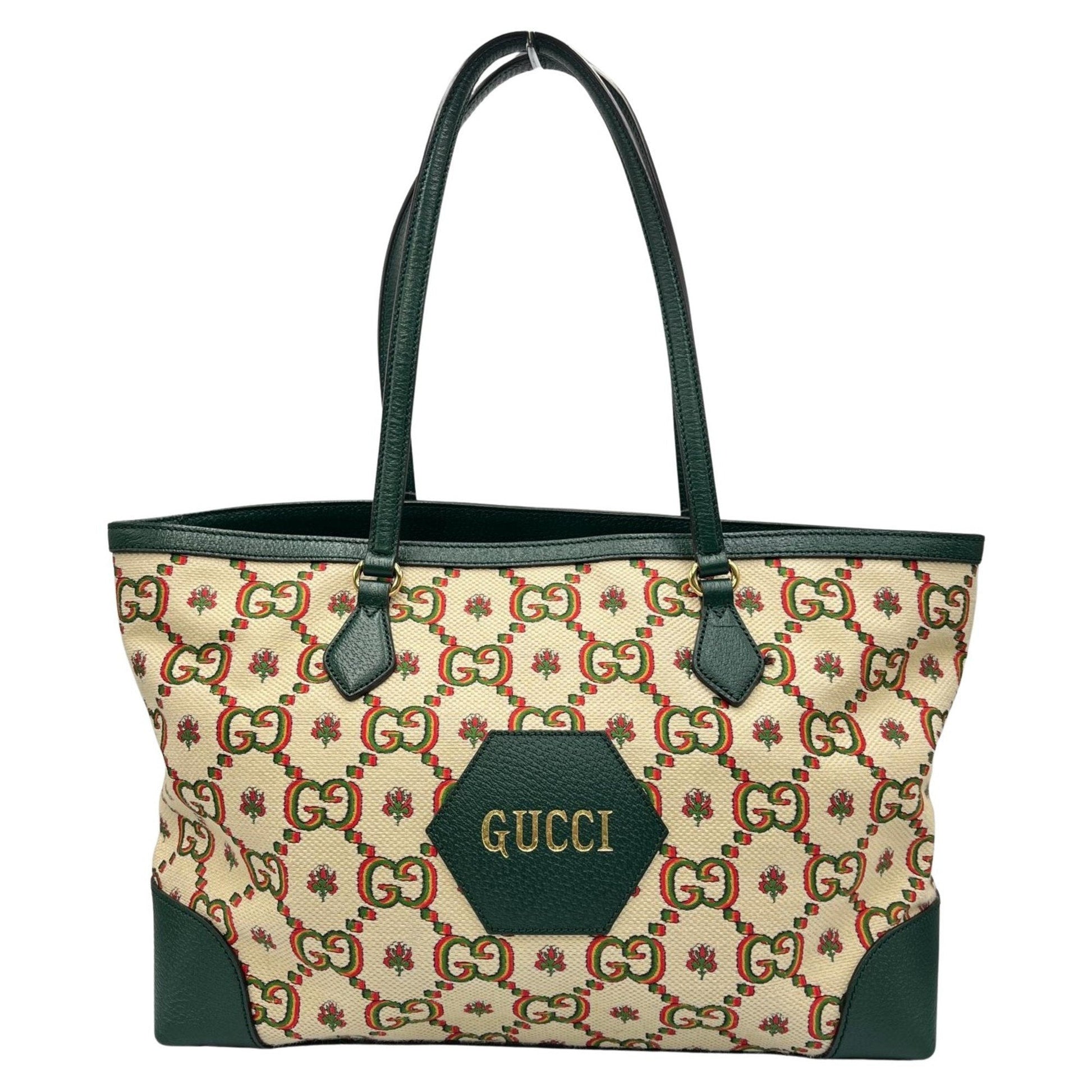 Gucci Green Ivory Canvas Tote Bag