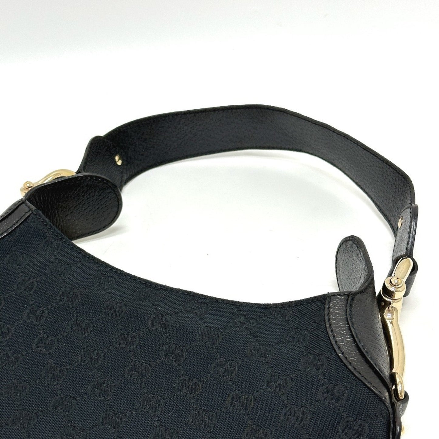 Gucci Horsebit Black Gg Canvas Leather Handbag Shoulder Bag