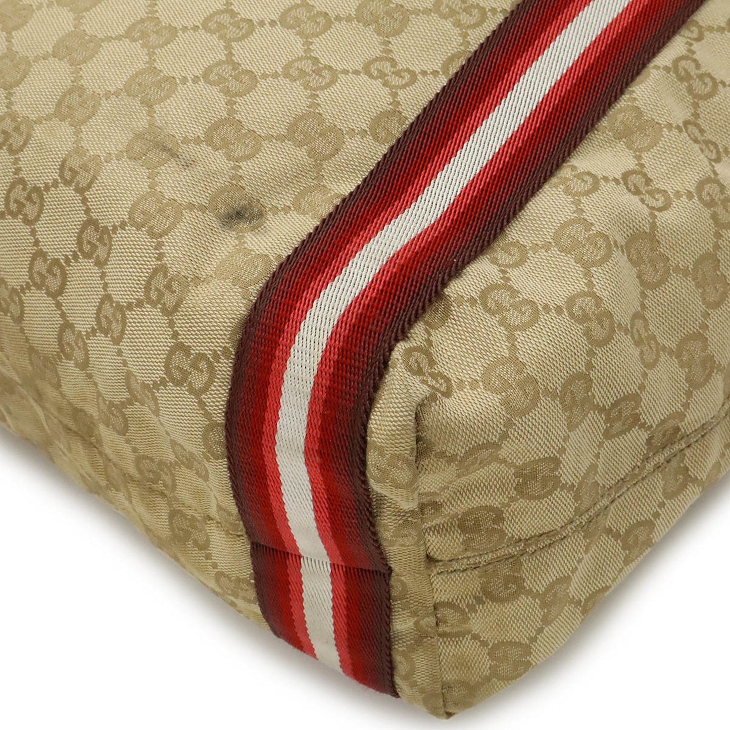 Gucci Beige Multi-Color Red Color Canvas Leather Shoulder Bag Tote Bag