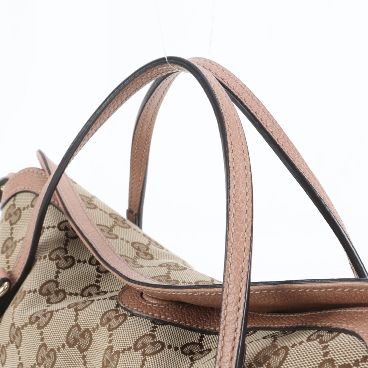 Gucci Pink Beige Leather Canvas Tote Bag