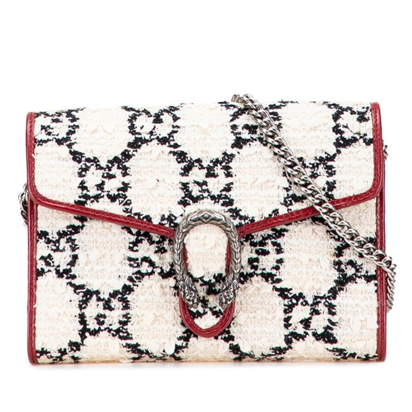 Gucci Red Color White Tweed Leather Shoulder Bag