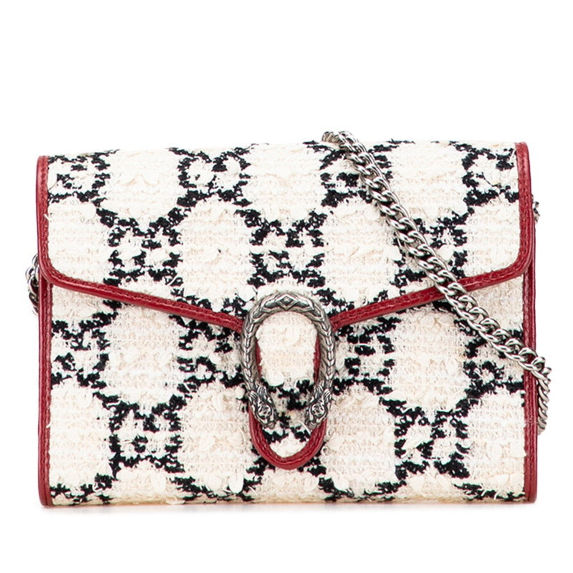 Gucci Red Color White Tweed Leather Shoulder Bag