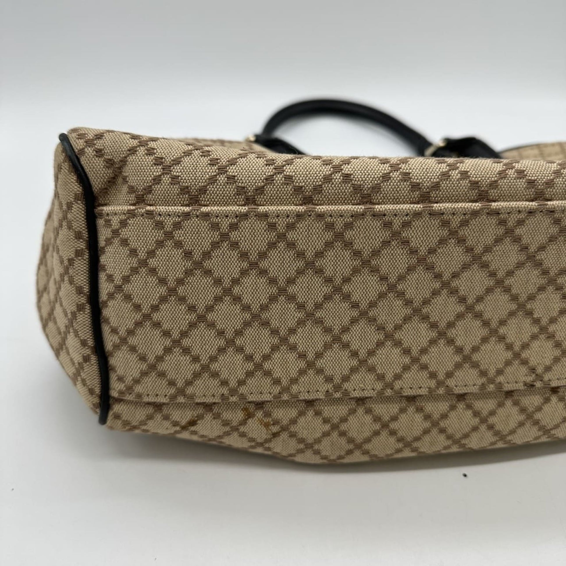 Gucci Beige Black Brown Canvas Leather Tote Bag