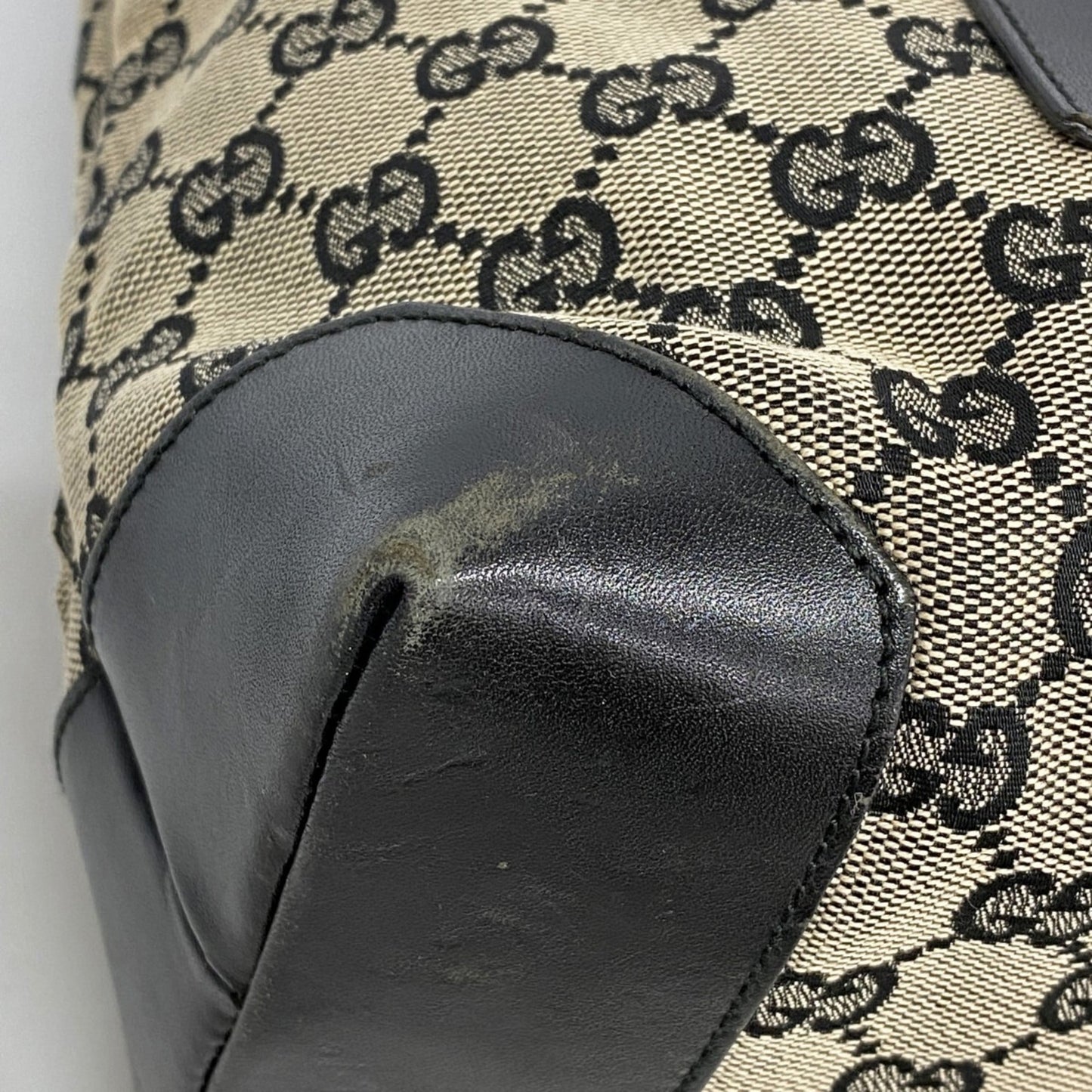 Gucci Beige Black Canvas Tote Bag