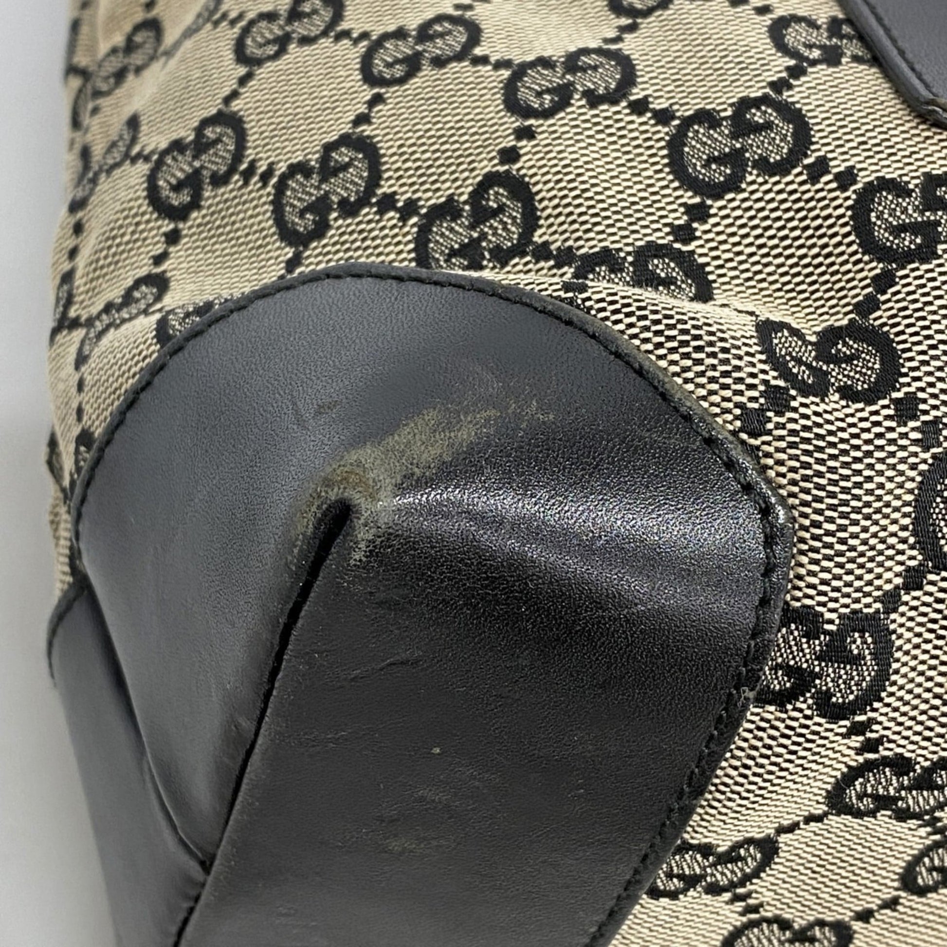 Gucci Beige Black Canvas Tote Bag
