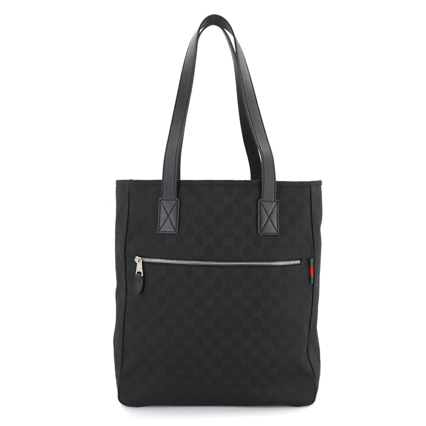 Gucci Black Gg Canvas Leather Tote Bag