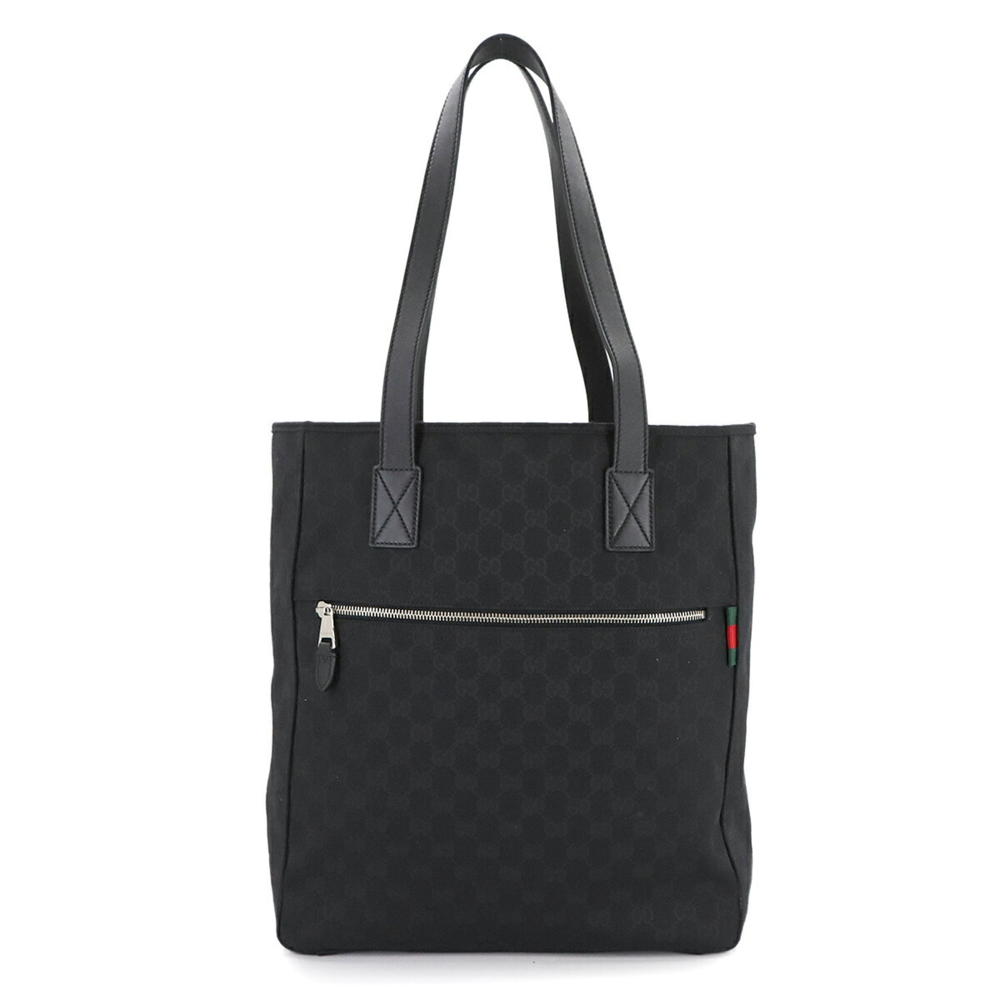 Gucci Black Gg Canvas Leather Tote Bag