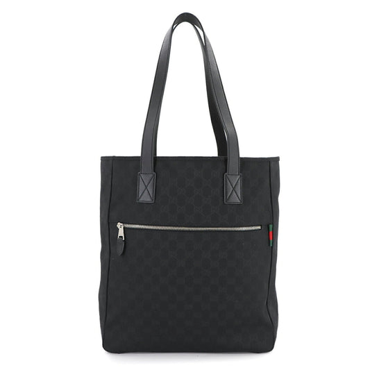 Gucci Black Gg Canvas Leather Tote Bag