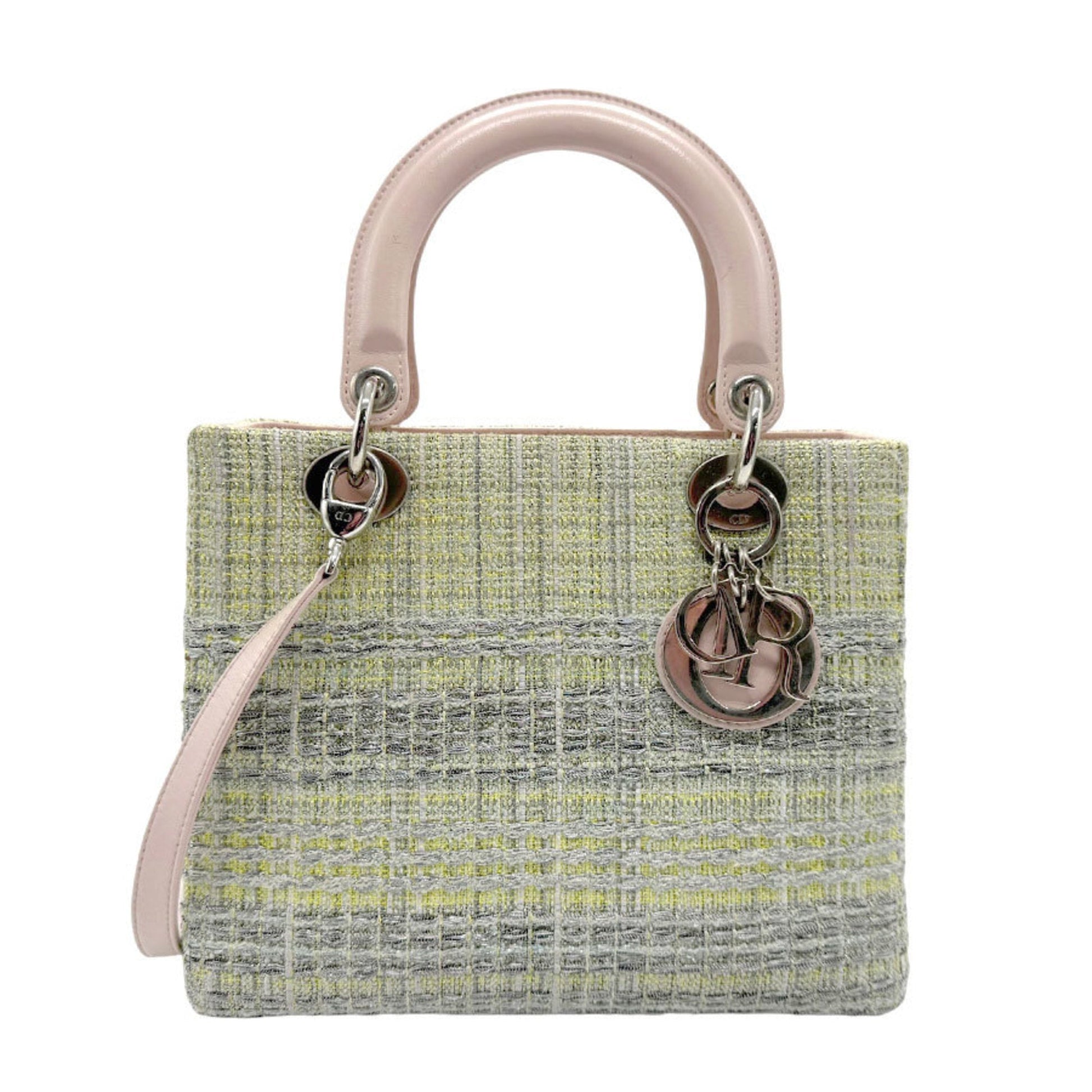Dior Handbag Christian Tweed Shoulder Bag Leather Silver