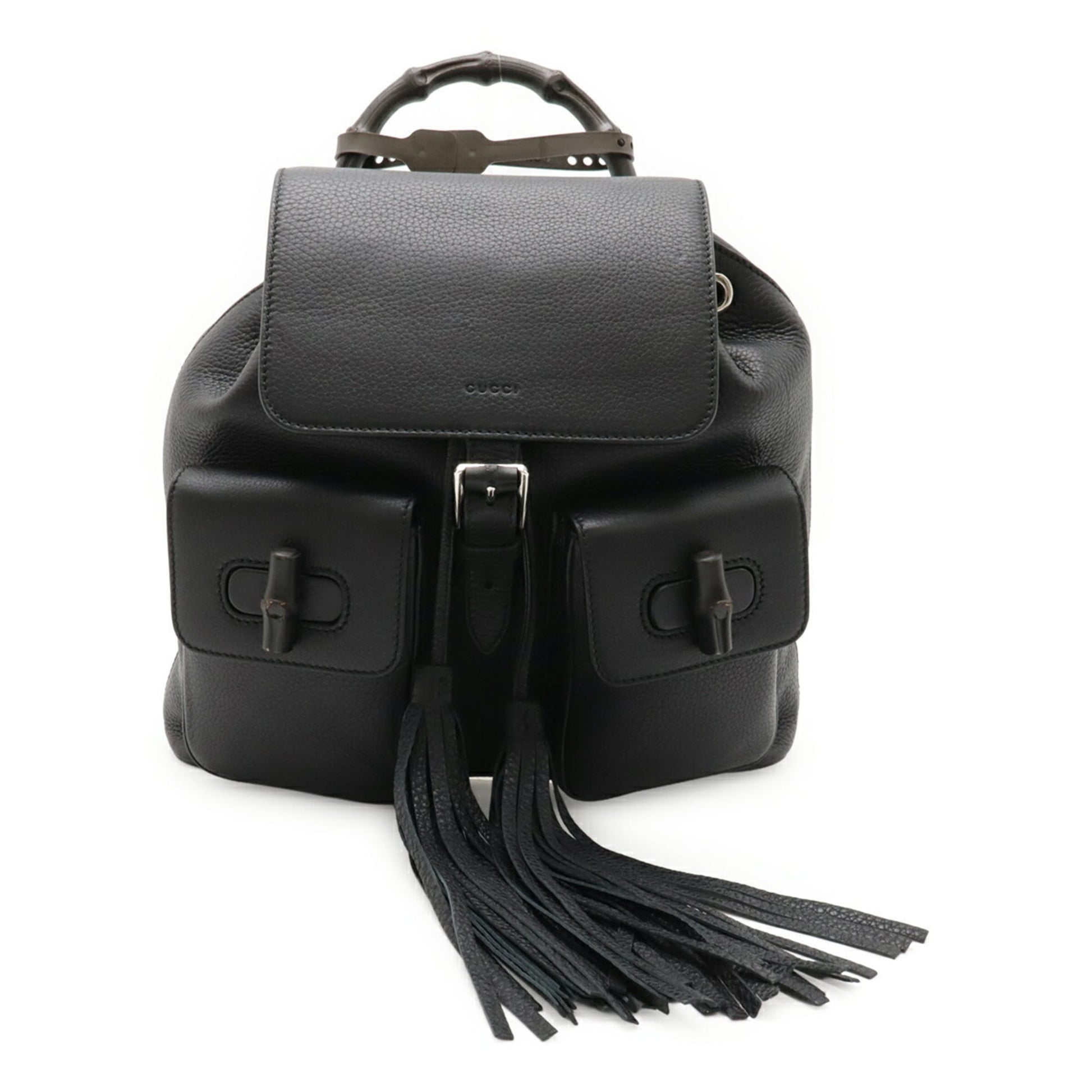 Gucci Black Bamboo Leather Backpack Shoulder Bag