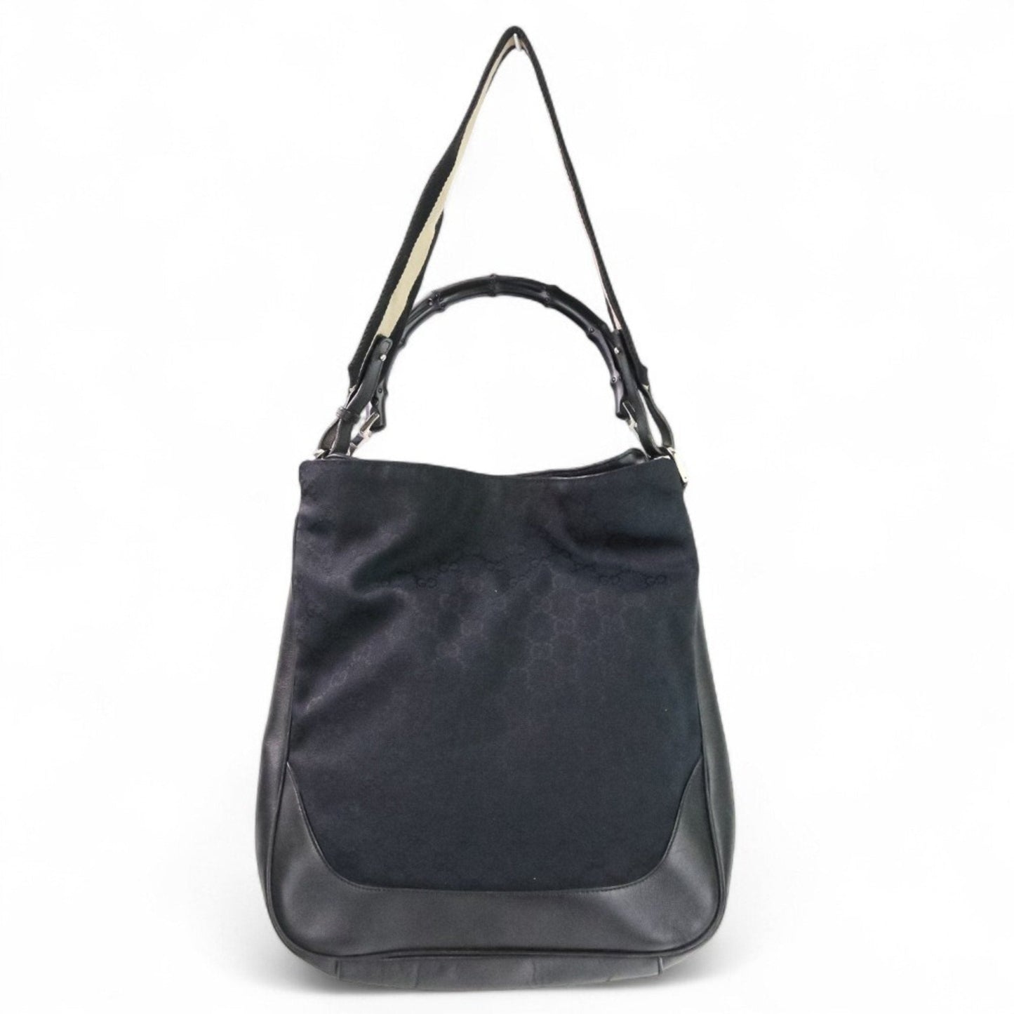 Gucci Black Leather Gg Canvas Handbag Shoulder Bag