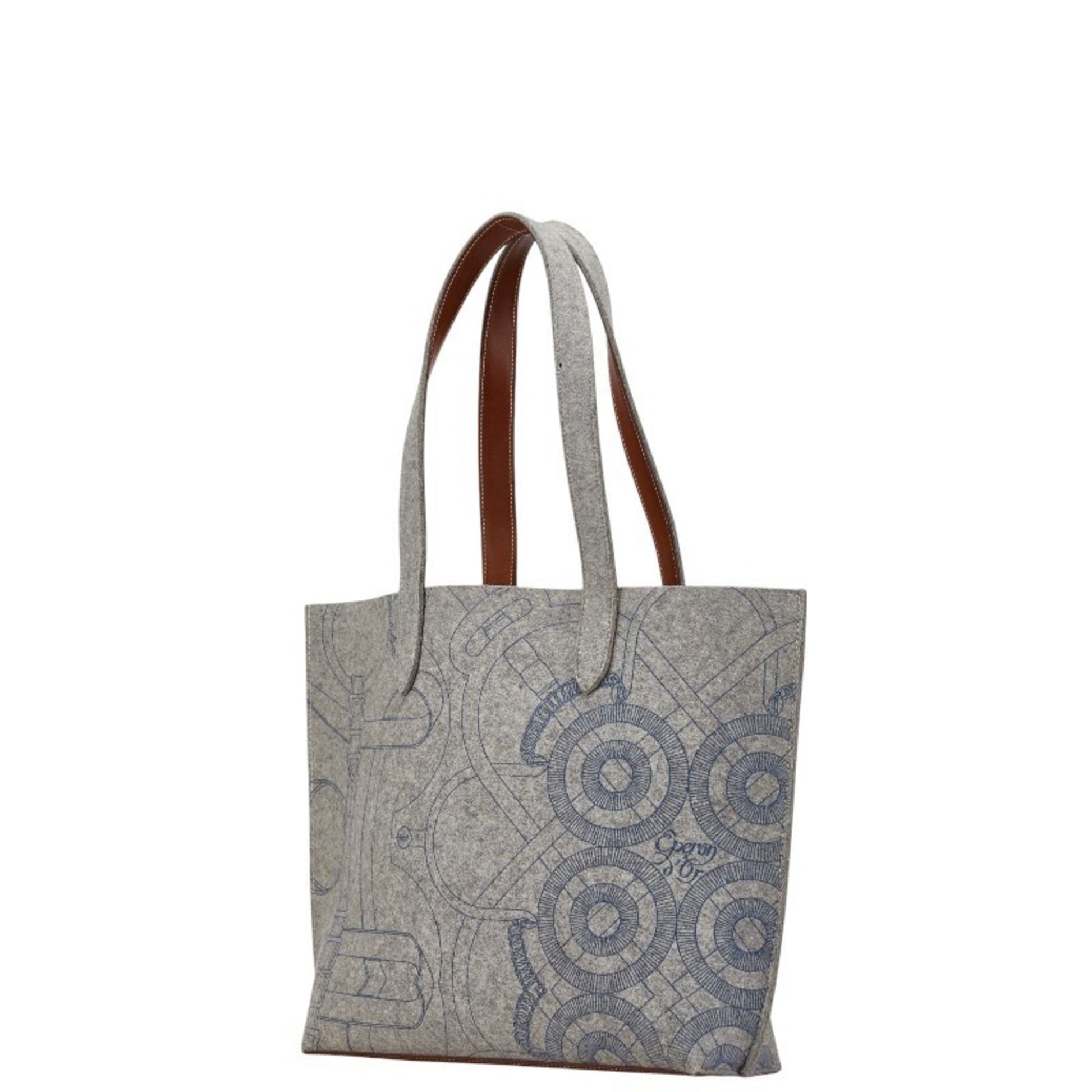 Hermes Felt Shoulder Bag Tote Bag Leather Gray