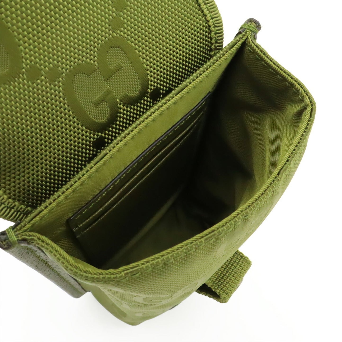Gucci Green Khaki Nylon Canvas Leather Shoulder Bag