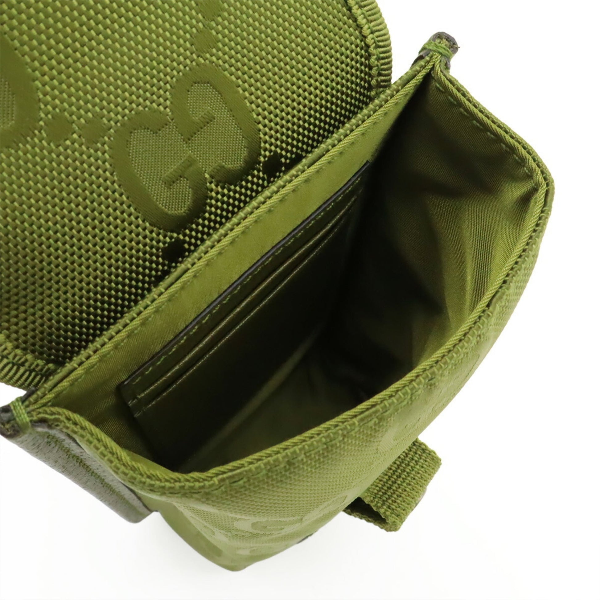 Gucci Green Khaki Nylon Canvas Leather Shoulder Bag