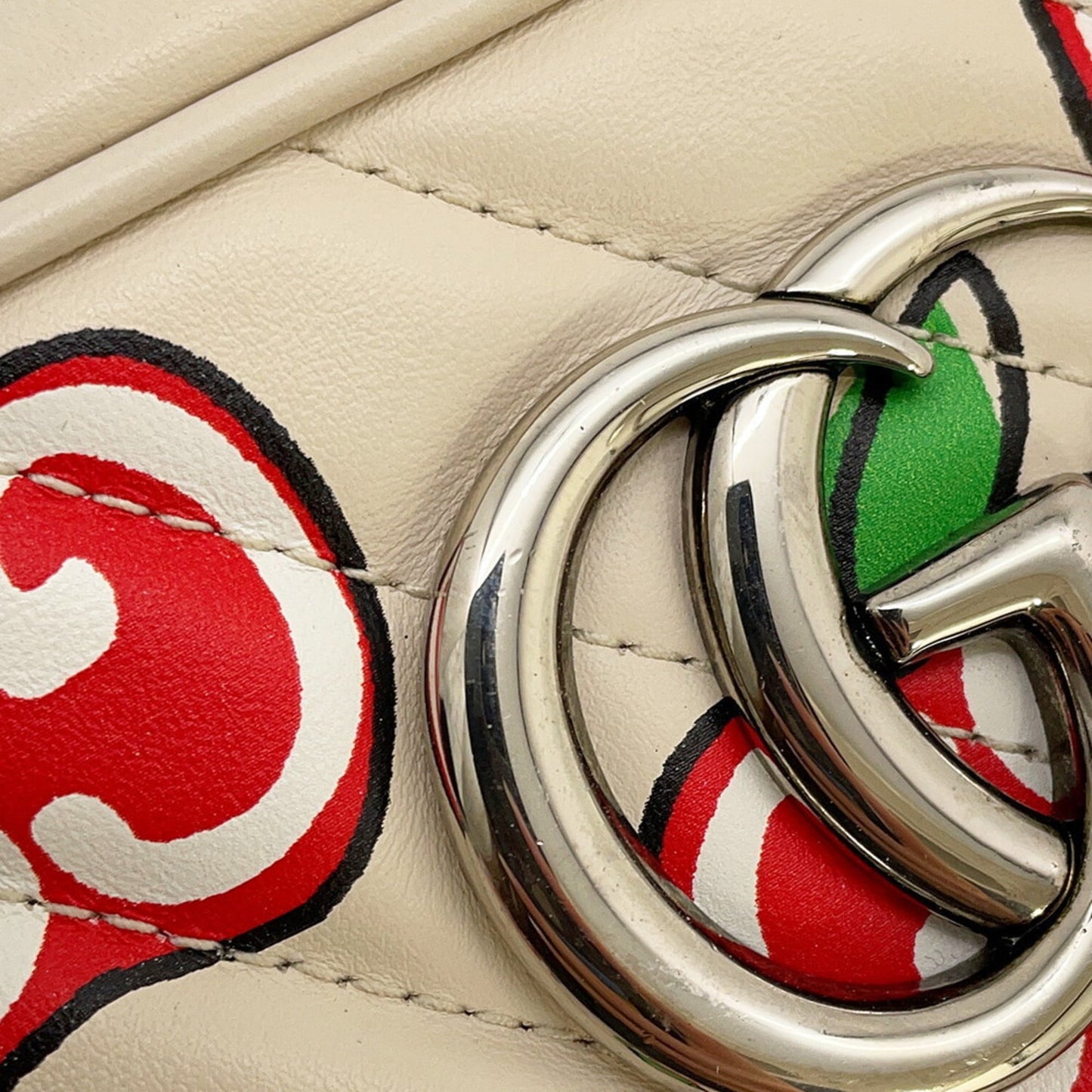 Gucci Beige Red Color White Leather Shoulder Bag