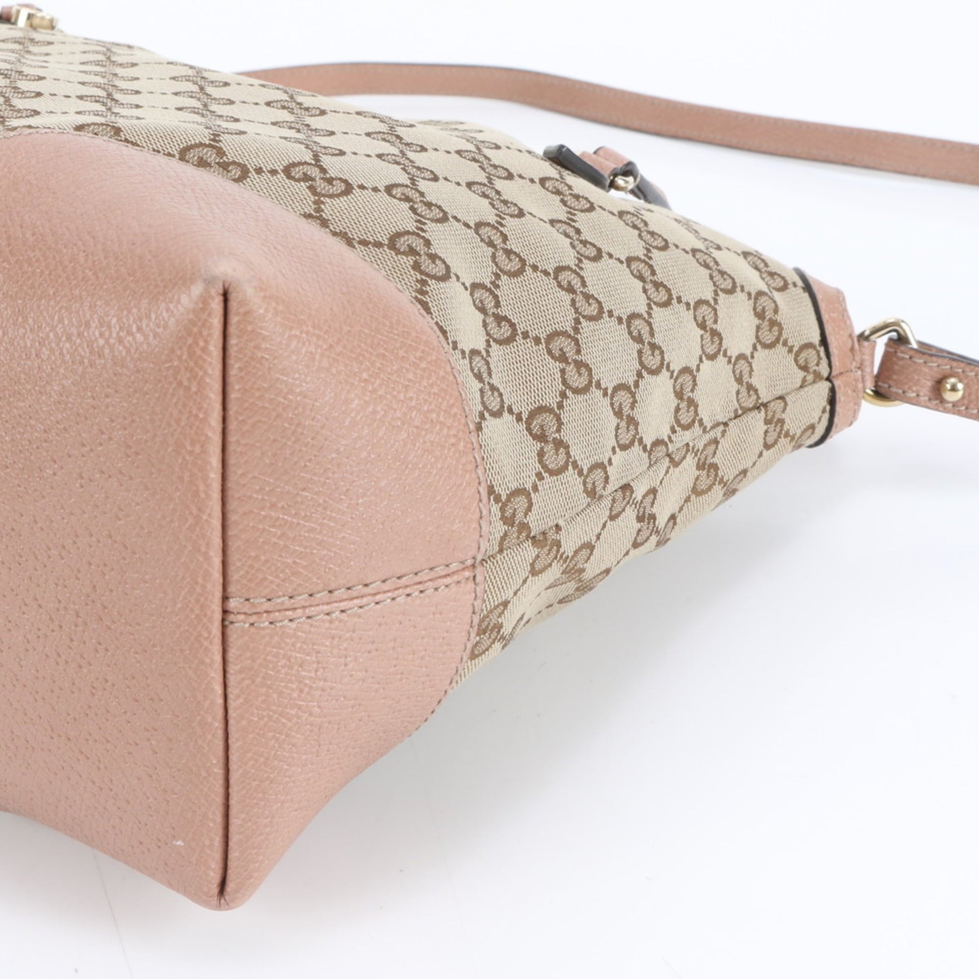 Gucci Pink Beige Leather Canvas Tote Bag