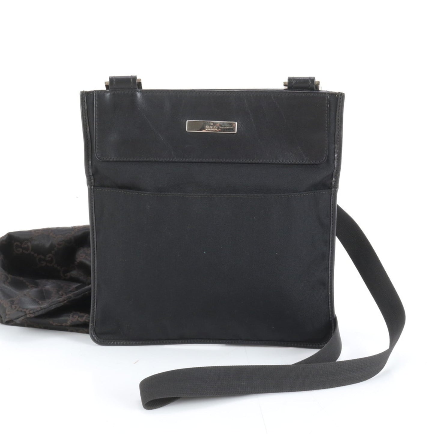 Gucci Black Leather Nylon Shoulder Bag