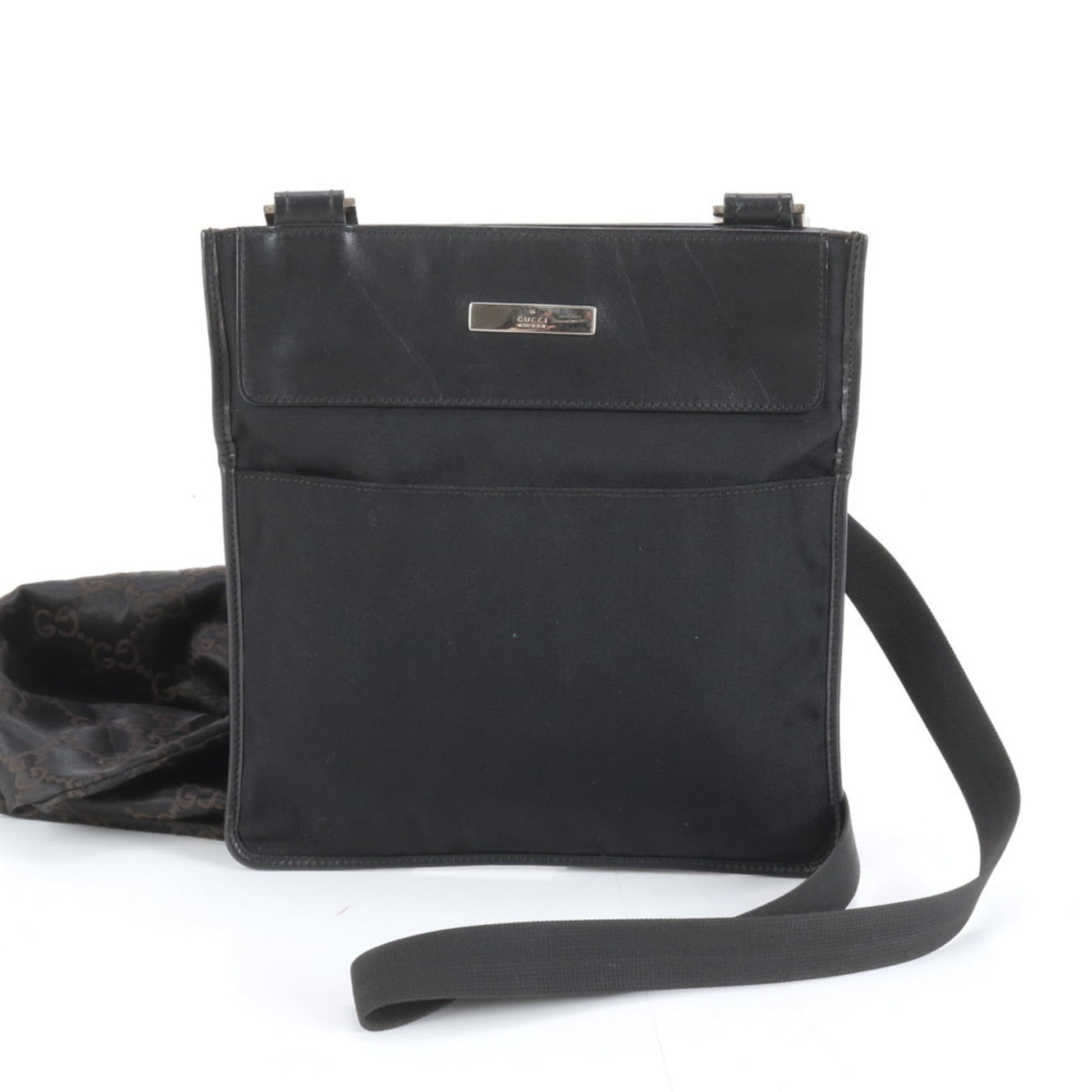 Gucci Black Leather Nylon Shoulder Bag