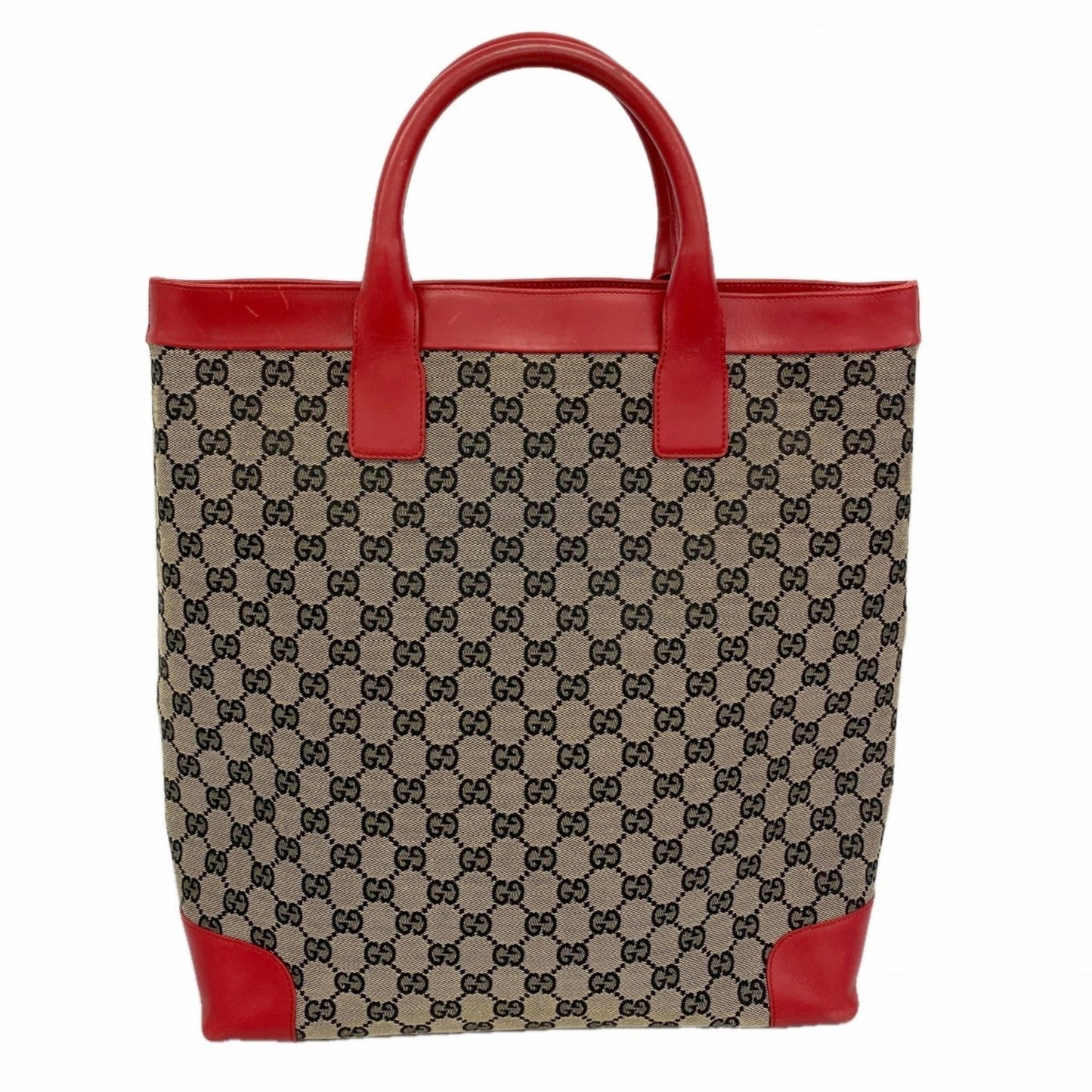 Gucci Beige Black Red Color Canvas Tote Bag