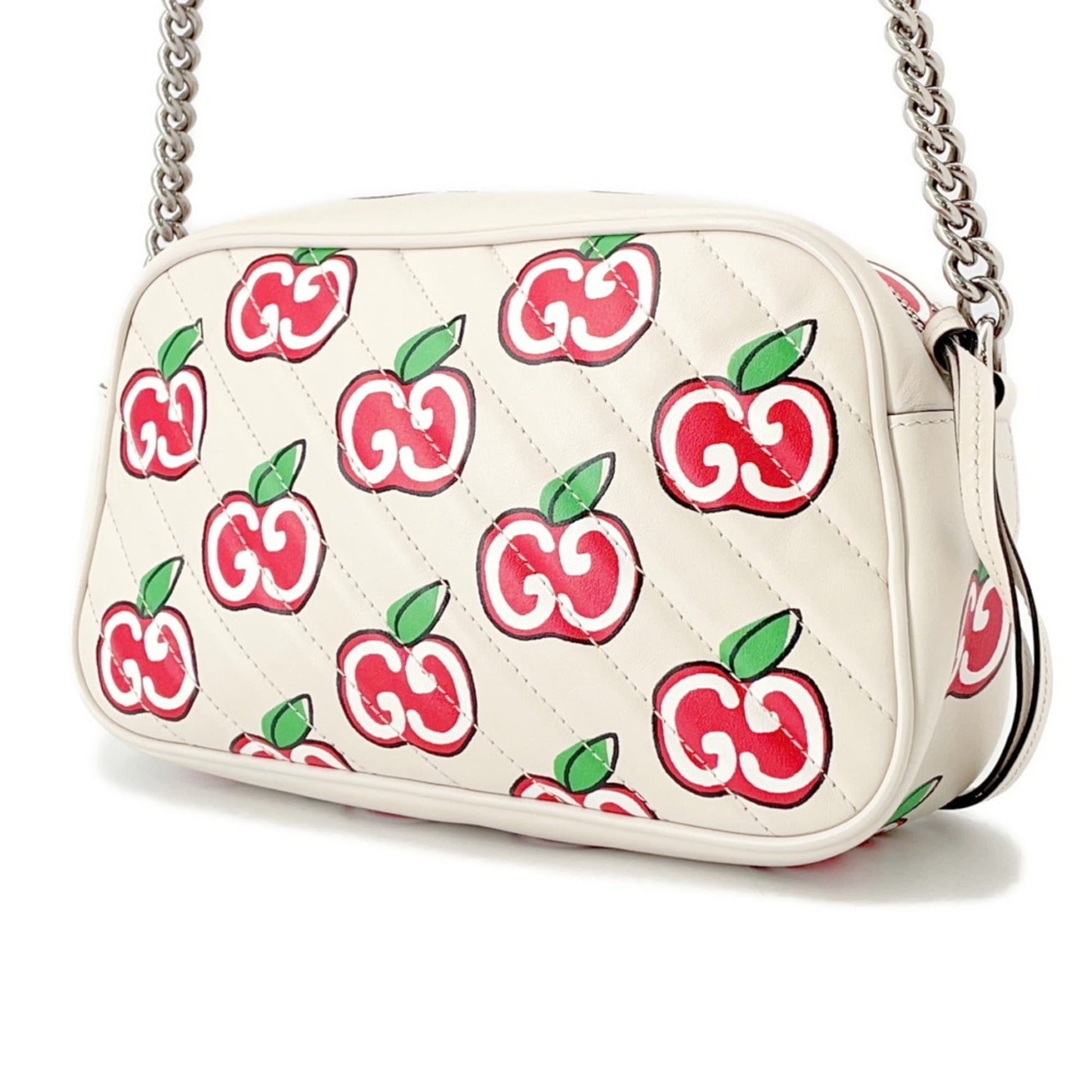 Gucci Beige Red Color White Leather Shoulder Bag