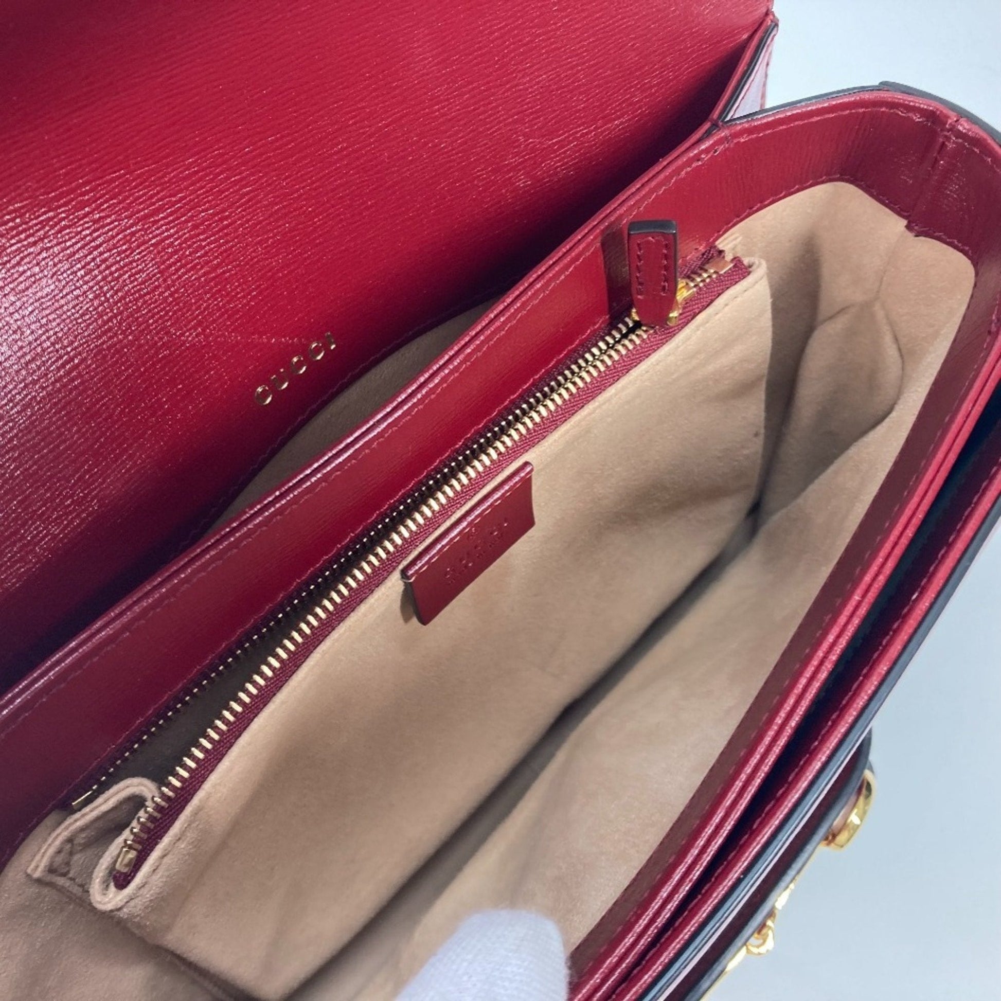Gucci Beige Red Color Gg Supreme Leather Shoulder Bag