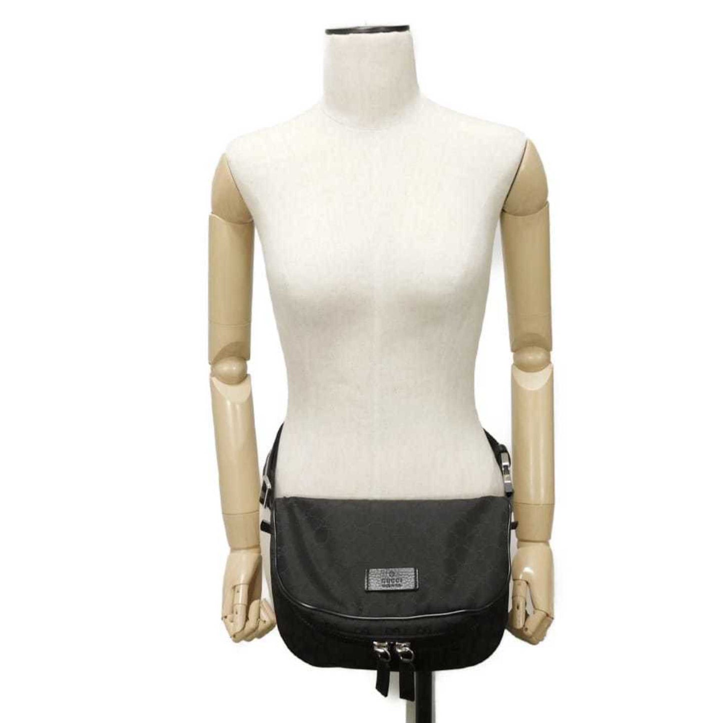 Gucci Black Nylon Canvas Leather Shoulder Bag Sling Bag