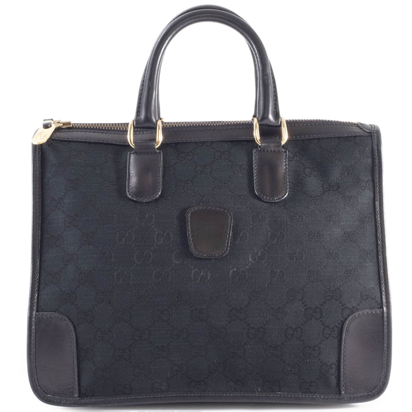 Gucci Black Gg Canvas Leather Handbag