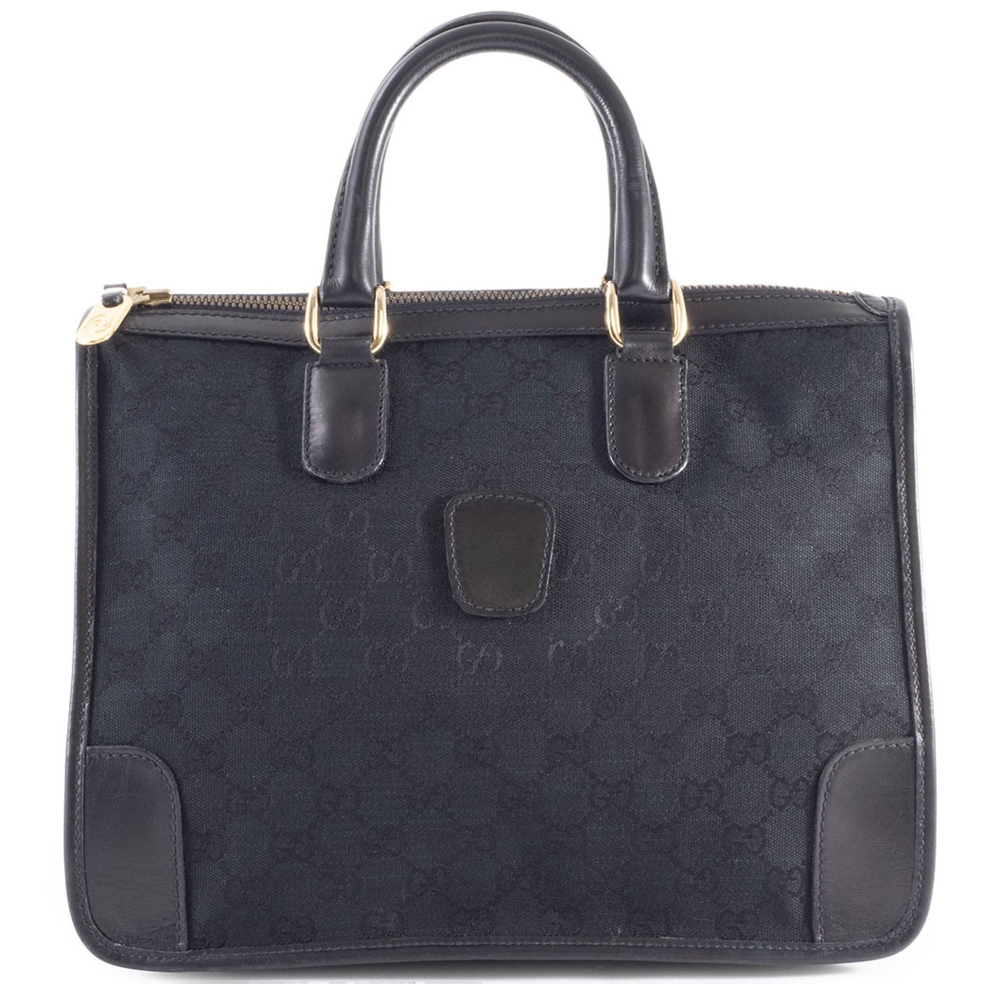 Gucci Black Gg Canvas Leather Handbag