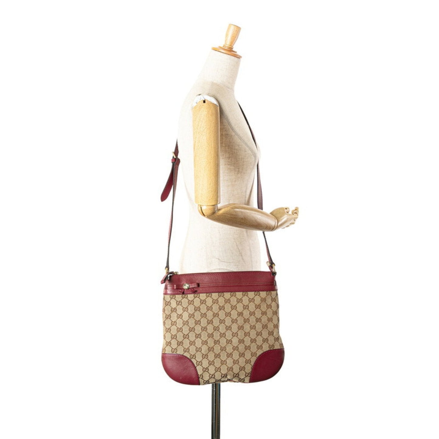 Gucci Beige Wine Canvas Leather Shoulder Bag