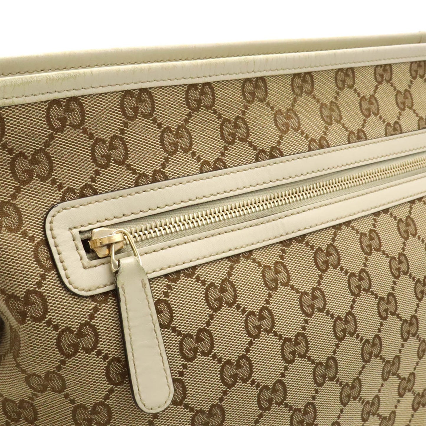 Gucci Beige Khaki White Gg Canvas Leather Shoulder Bag