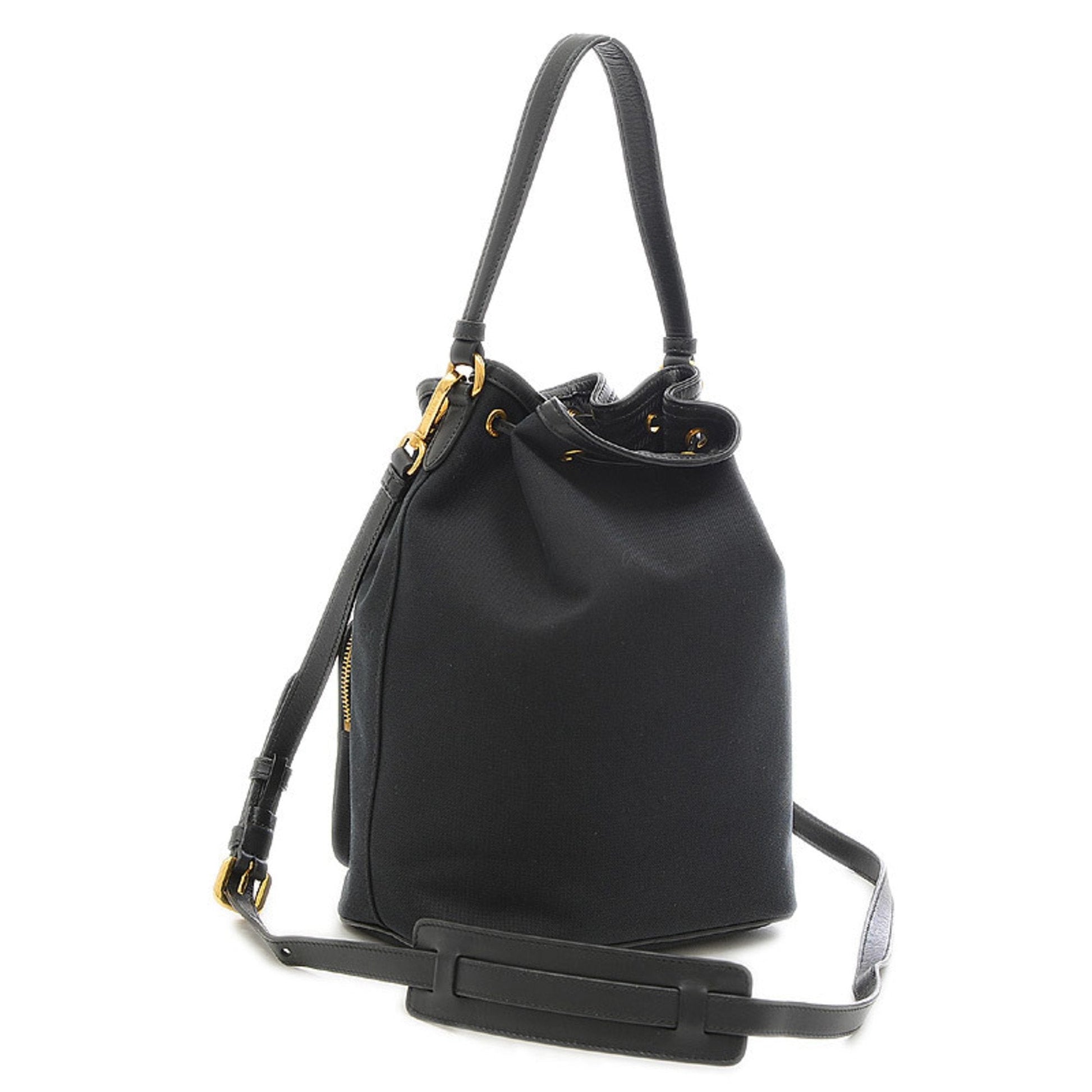 Prada Jacquard Drawstring 2Way Shoulder Ribbon Luxury Handbag Canvas Black Logo Shoulder Bag