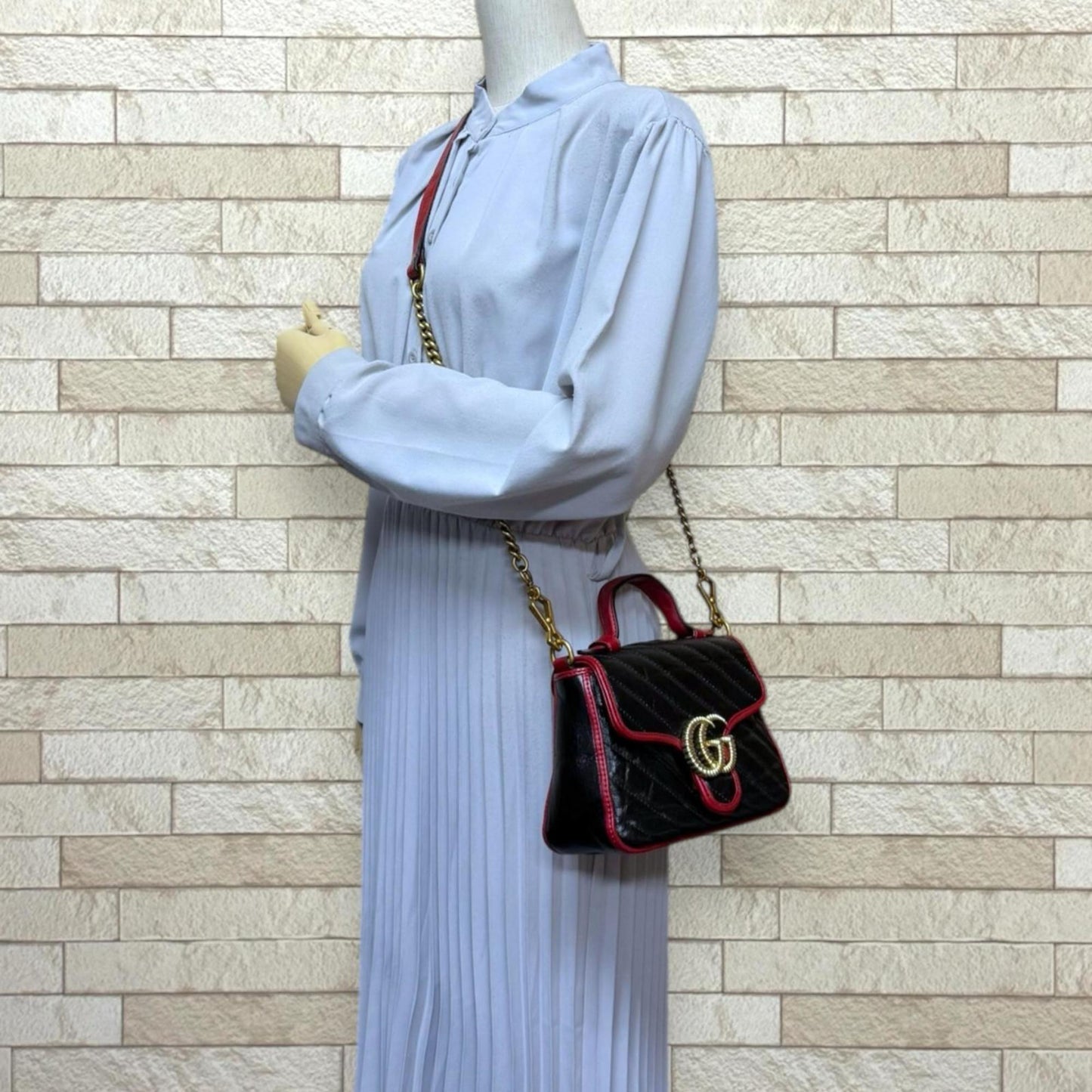 Gucci Gg Marmont Black Red Color Leather Shoulder Bag