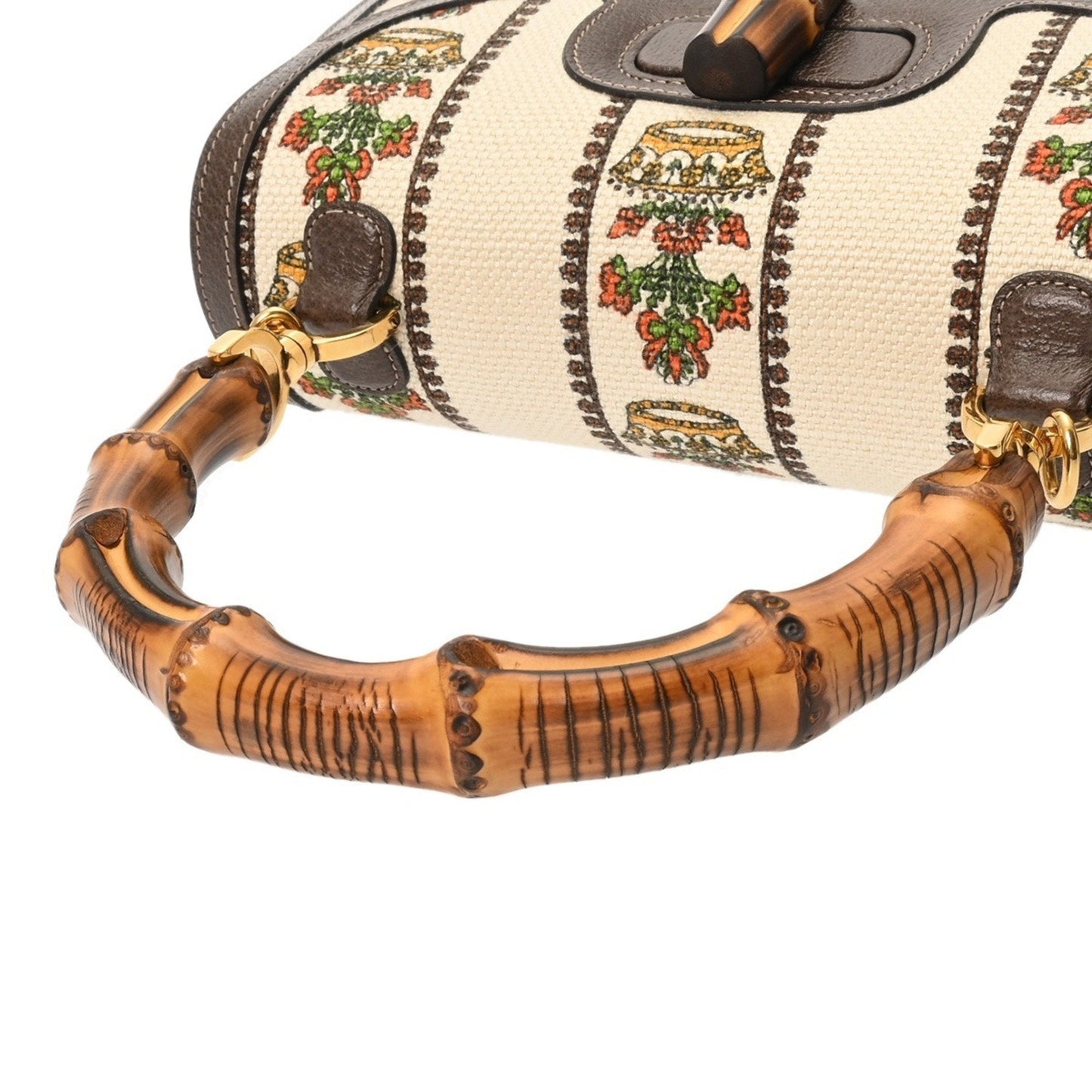 Gucci Beige Green Canvas Leather Handbag