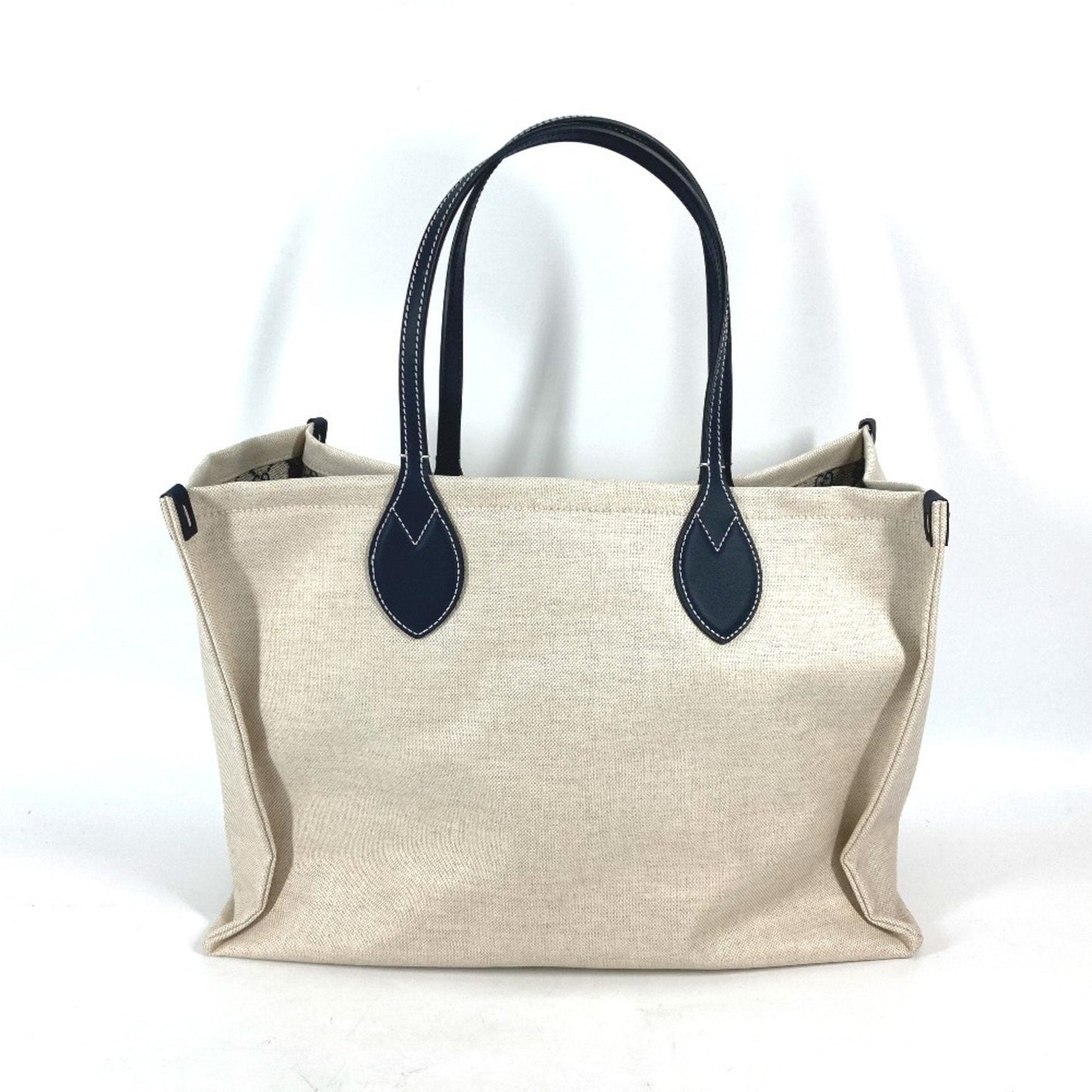 Gucci Beige Black Dark Navy Canvas Leather Shoulder Bag Tote Bag