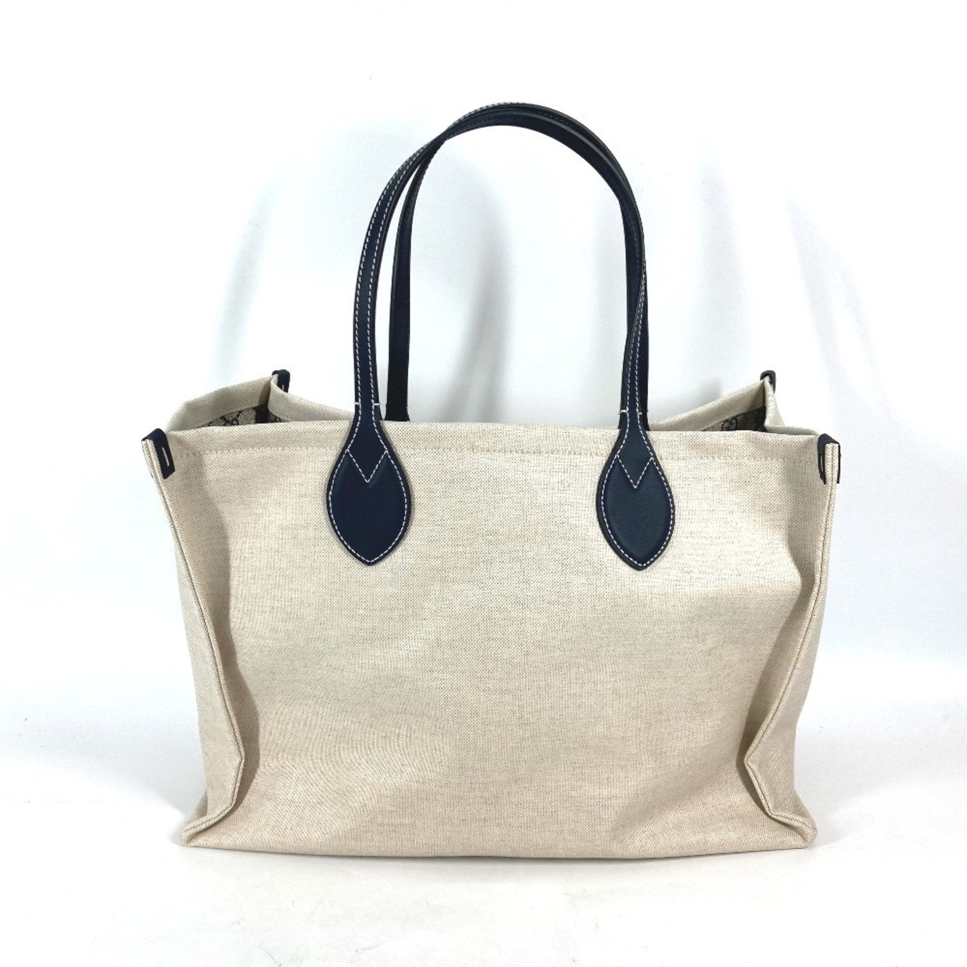 Gucci Beige Black Dark Navy Canvas Leather Shoulder Bag Tote Bag