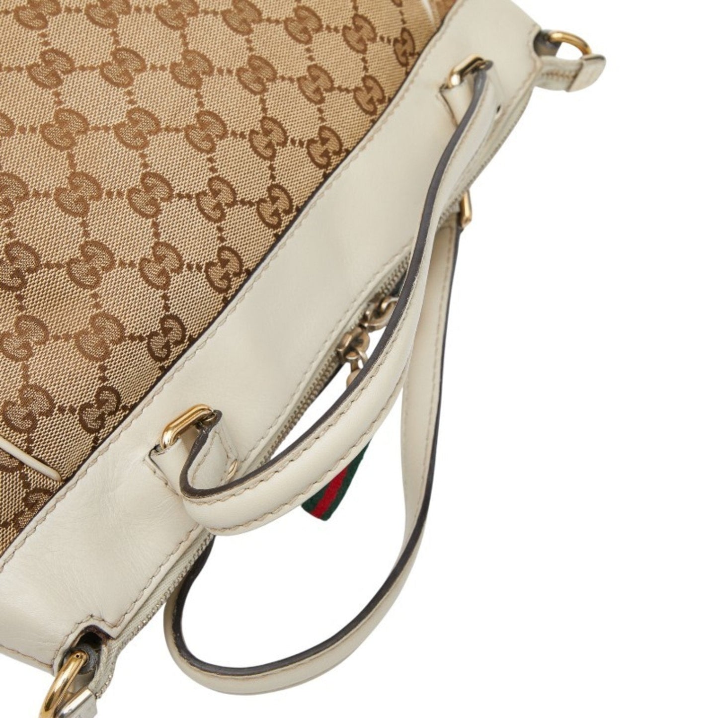 Gucci Beige Ivory Canvas Leather Shoulder Bag Tote Bag