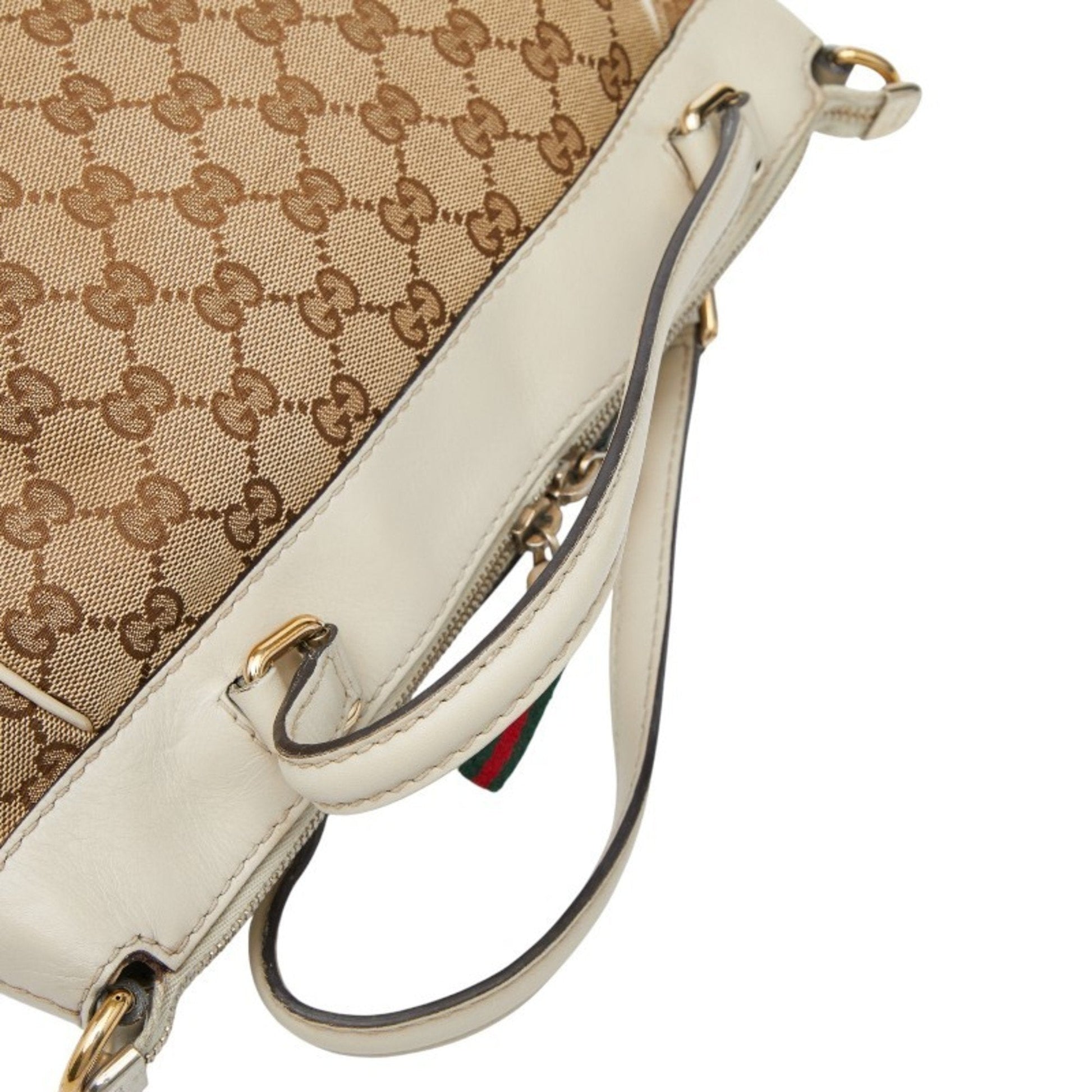 Gucci Beige Ivory Canvas Leather Shoulder Bag Tote Bag