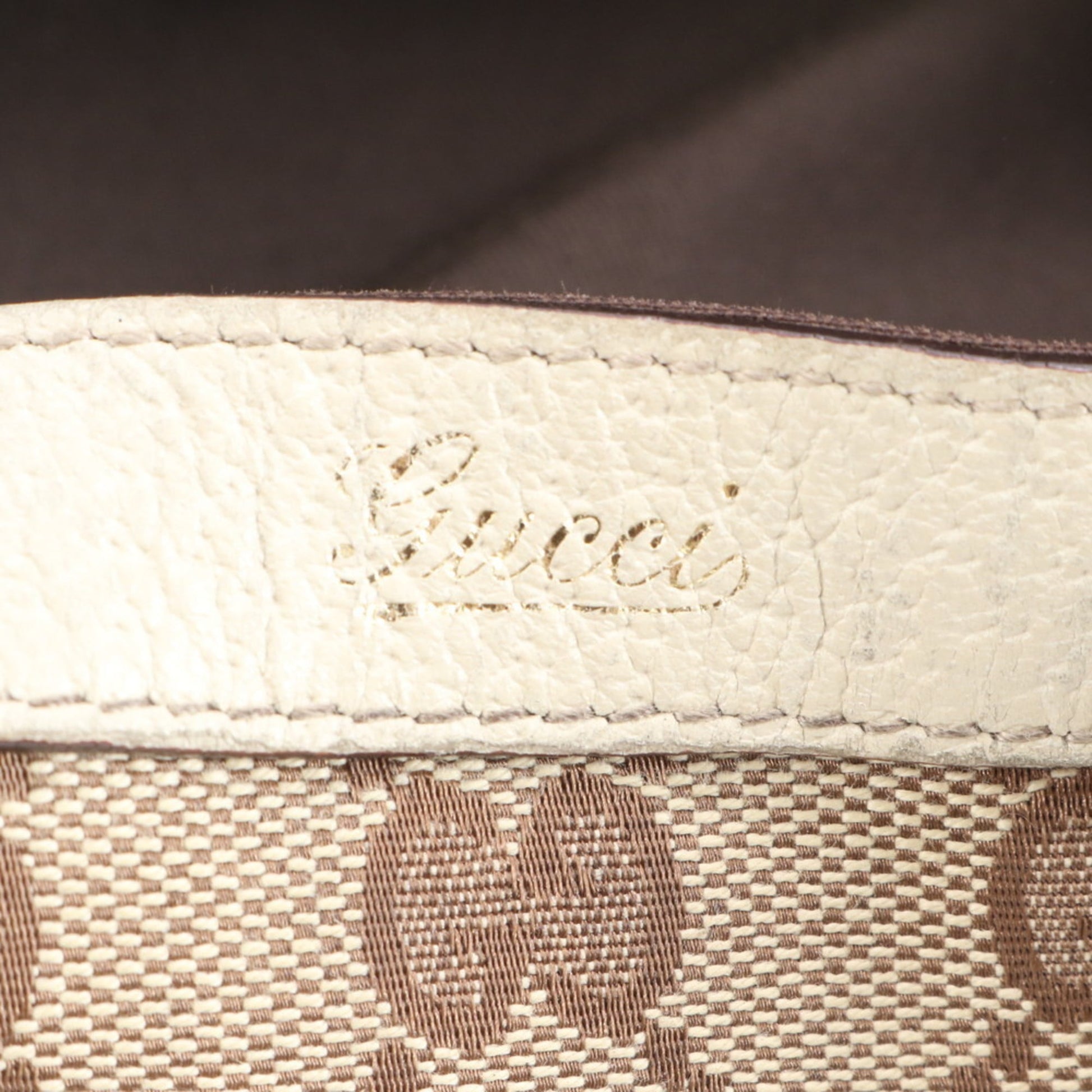 Gucci Brown White Leather Canvas Shoulder Bag