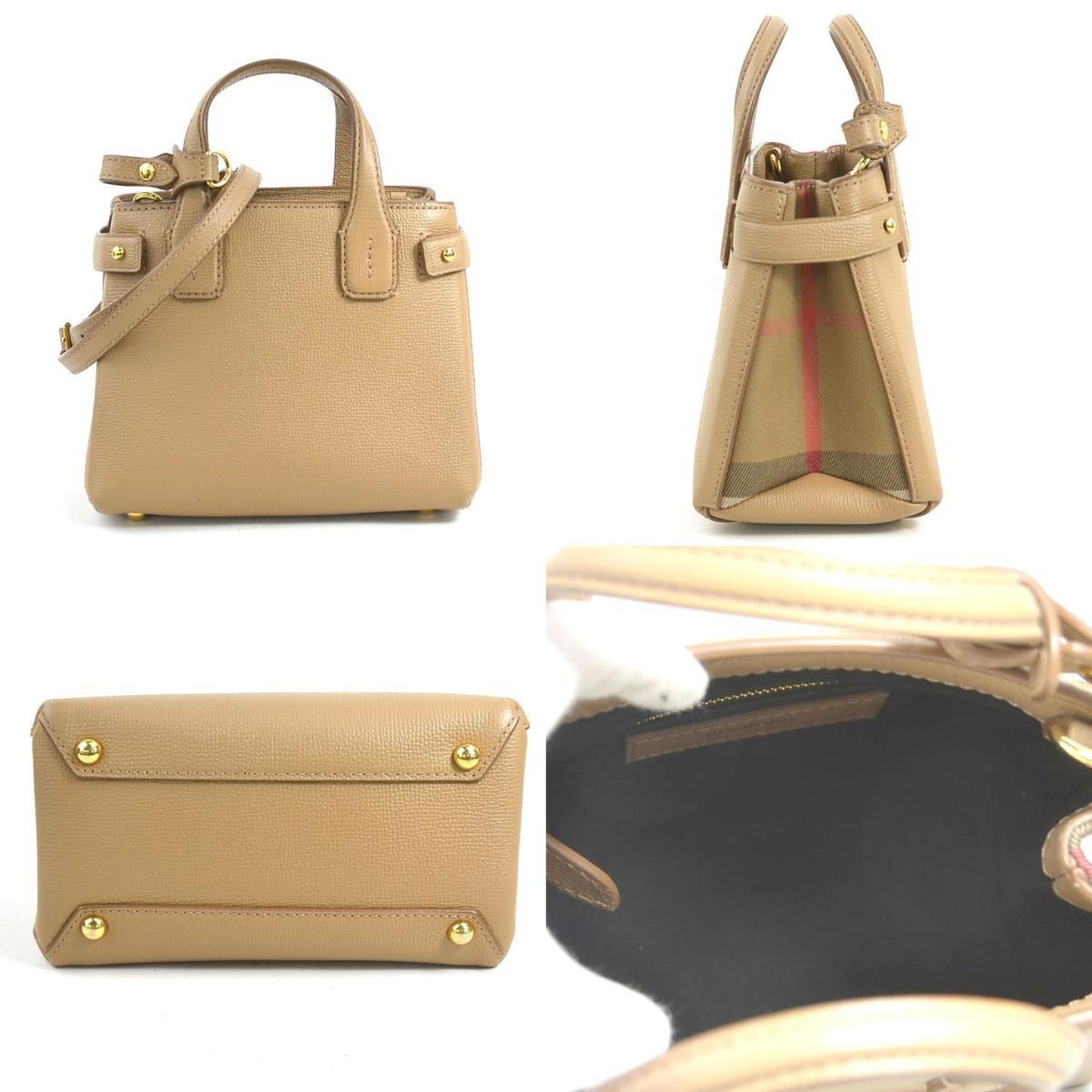 Burberry Camel Handbag Shoulder Bag Leather Canvas