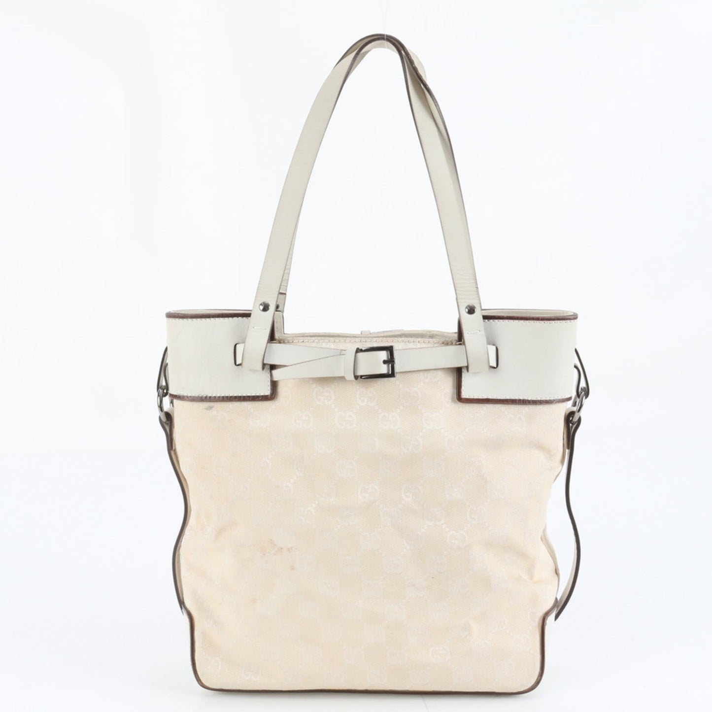 Gucci Ivory Leather Canvas Tote Bag