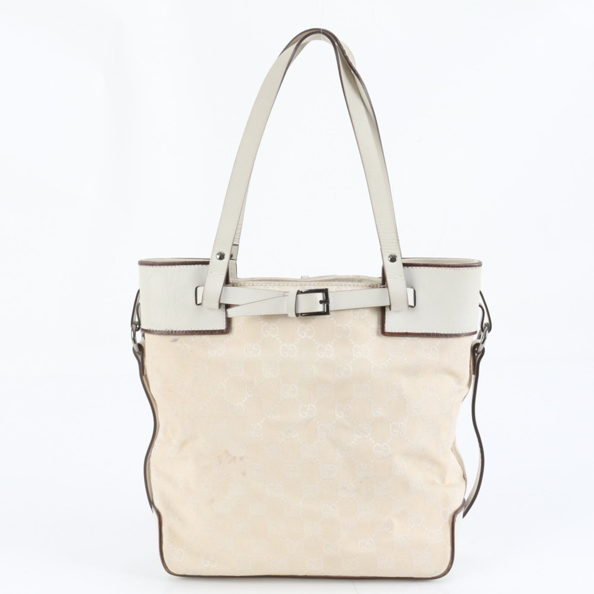 Gucci Ivory Leather Canvas Tote Bag