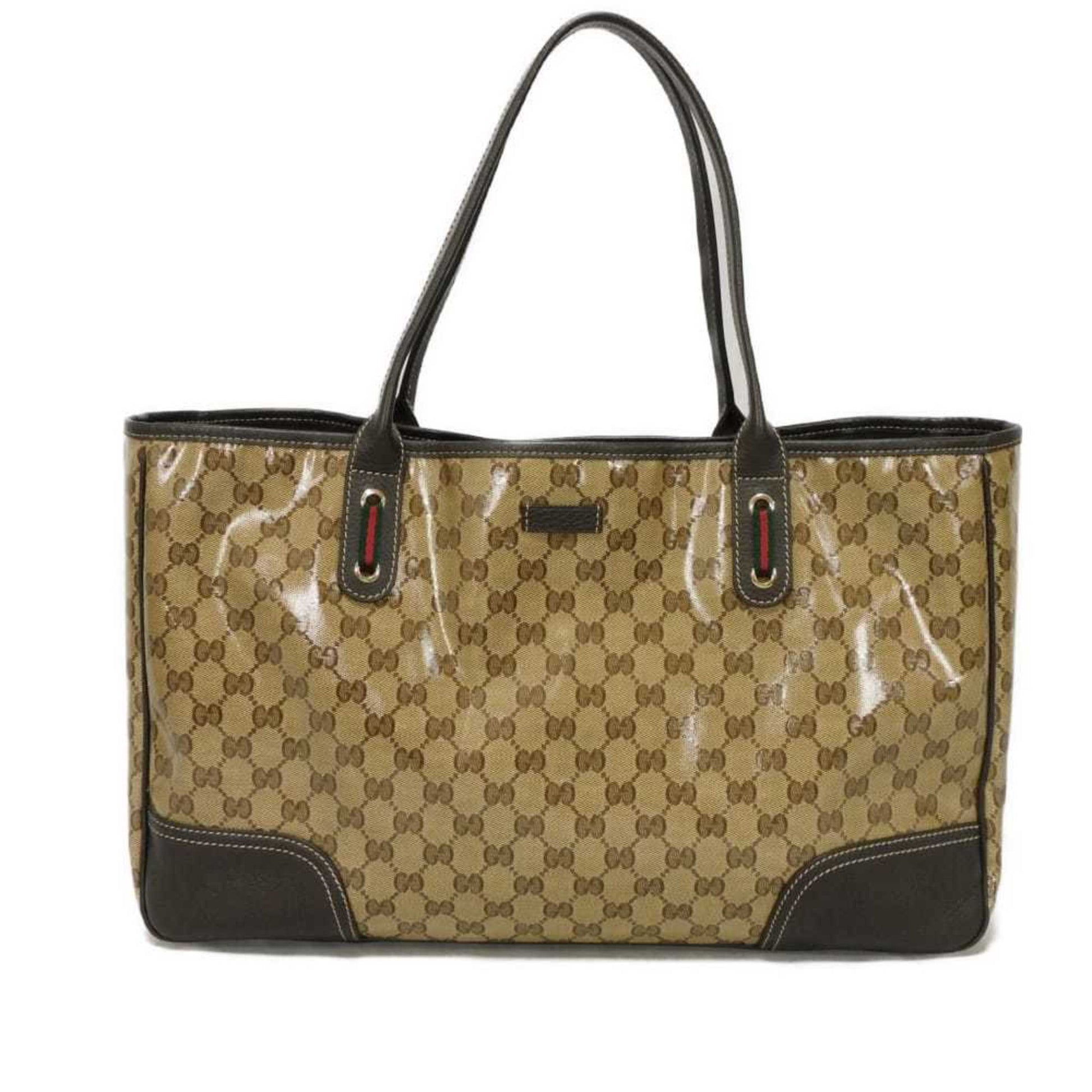 Gucci Beige Brown Gg Crystal Canvas Vinyl Coated Canvas Shoulder Bag Tote Bag