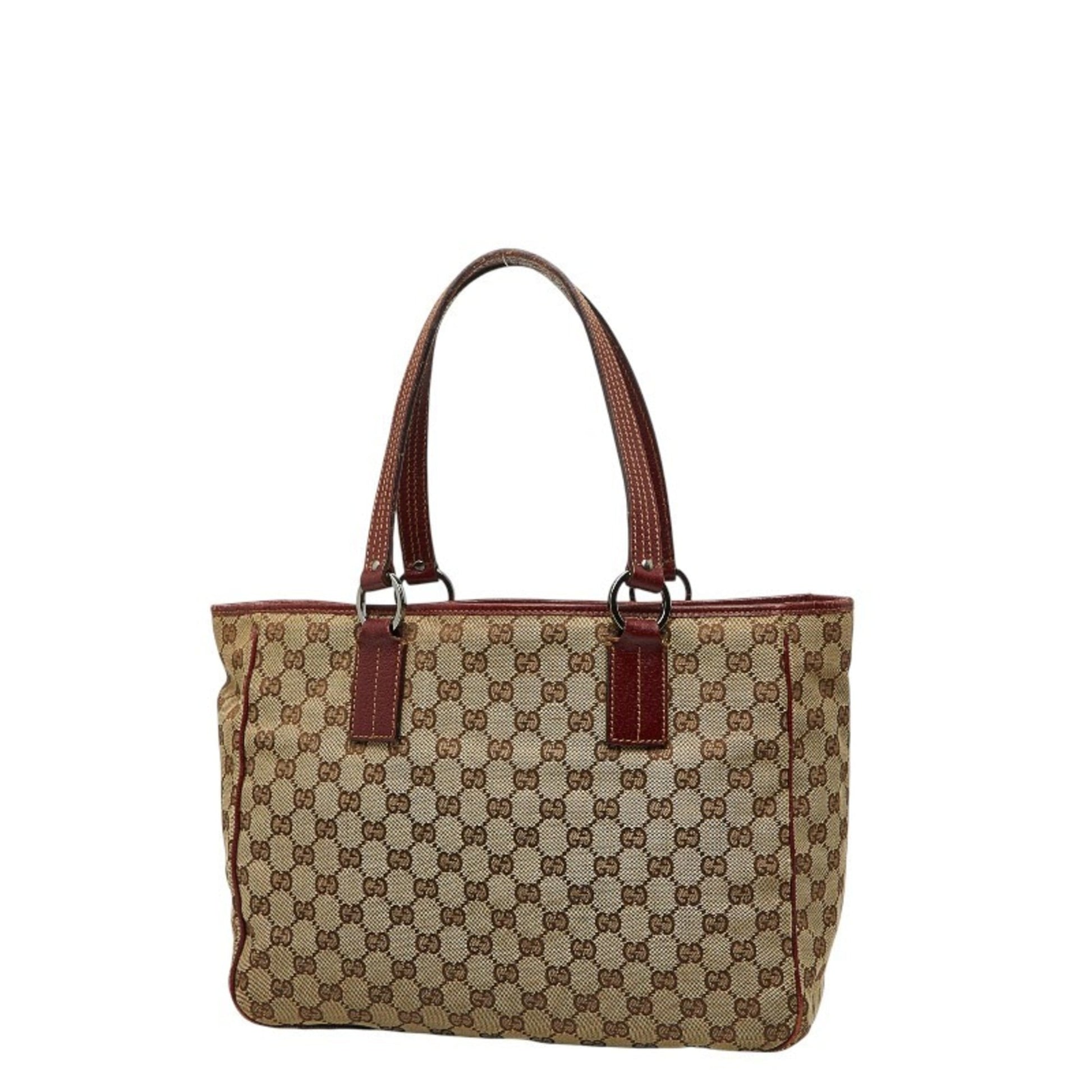 Gucci Beige Bordeaux Canvas Leather Handbag Tote Bag