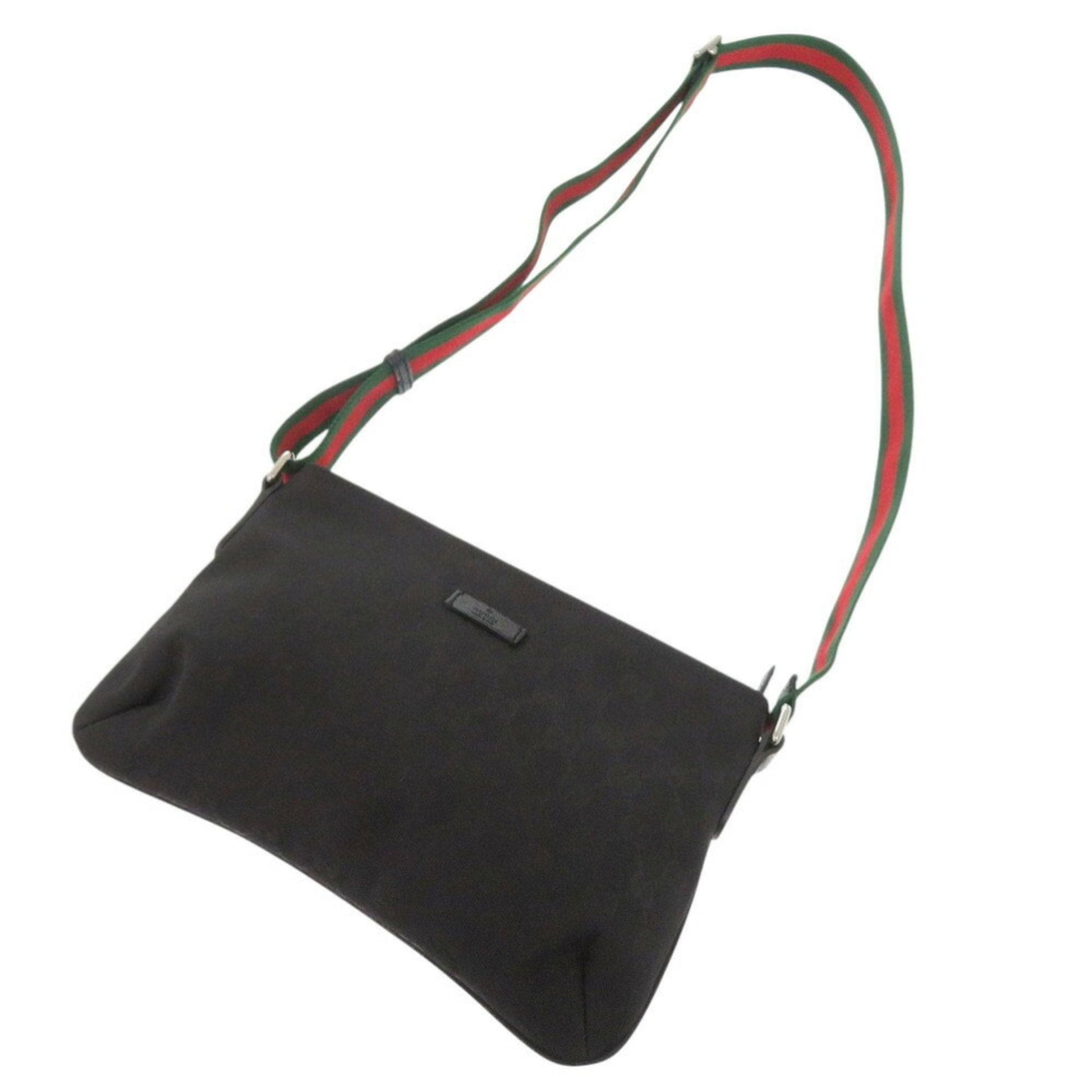 Gucci Black Green Red Color Gg Canvas Leather Shoulder Bag
