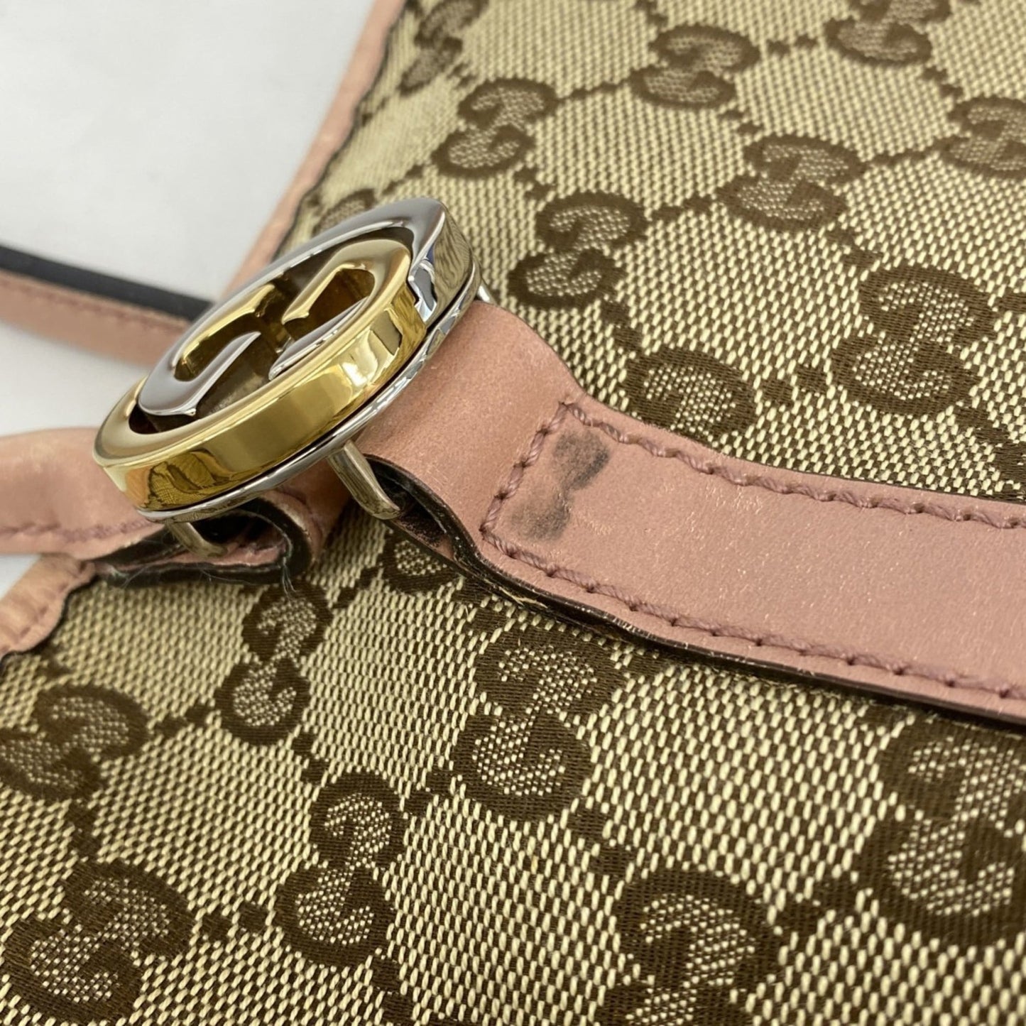 Gucci Beige Pink Canvas Tote Bag