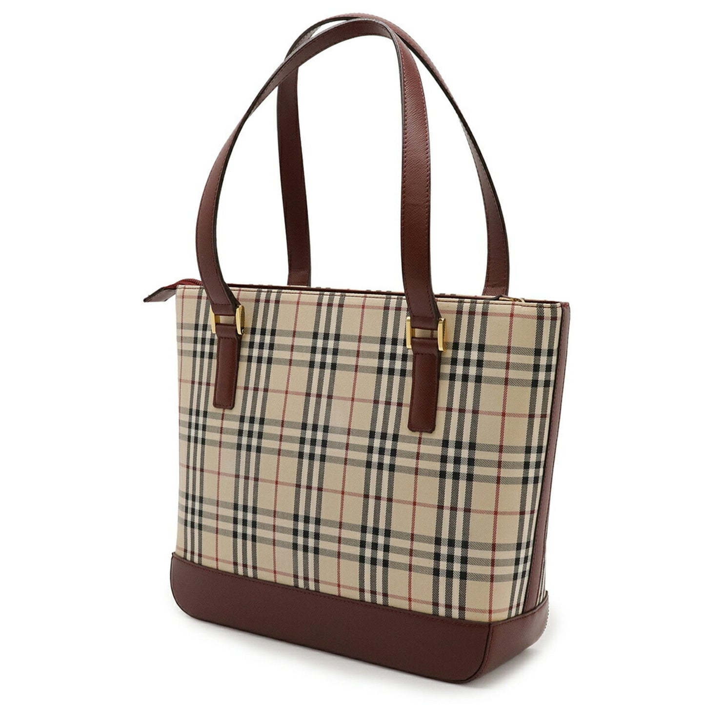 Burberry Bordeaux Handbag Tote Bag Leather Canvas Black