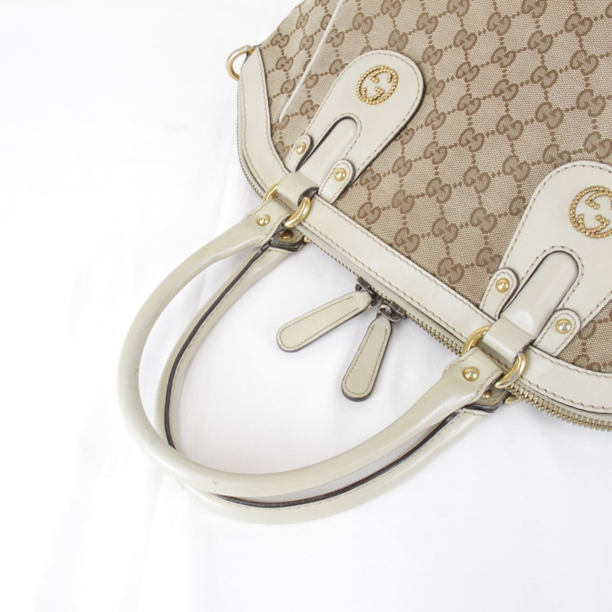 Gucci Gg Canvas Beige Gg Canvas Leather Handbag